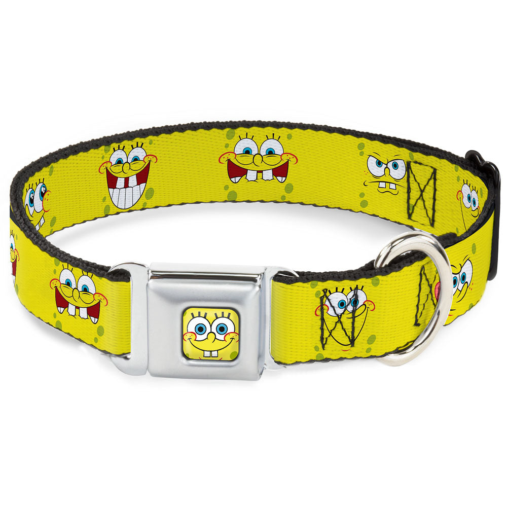 SpongeBob Face CLOSE-UP Full Color Seatbelt Buckle Collar - SpongeBob Expressions Yellow Seatbelt Buckle Collars SpongeBob SquarePants