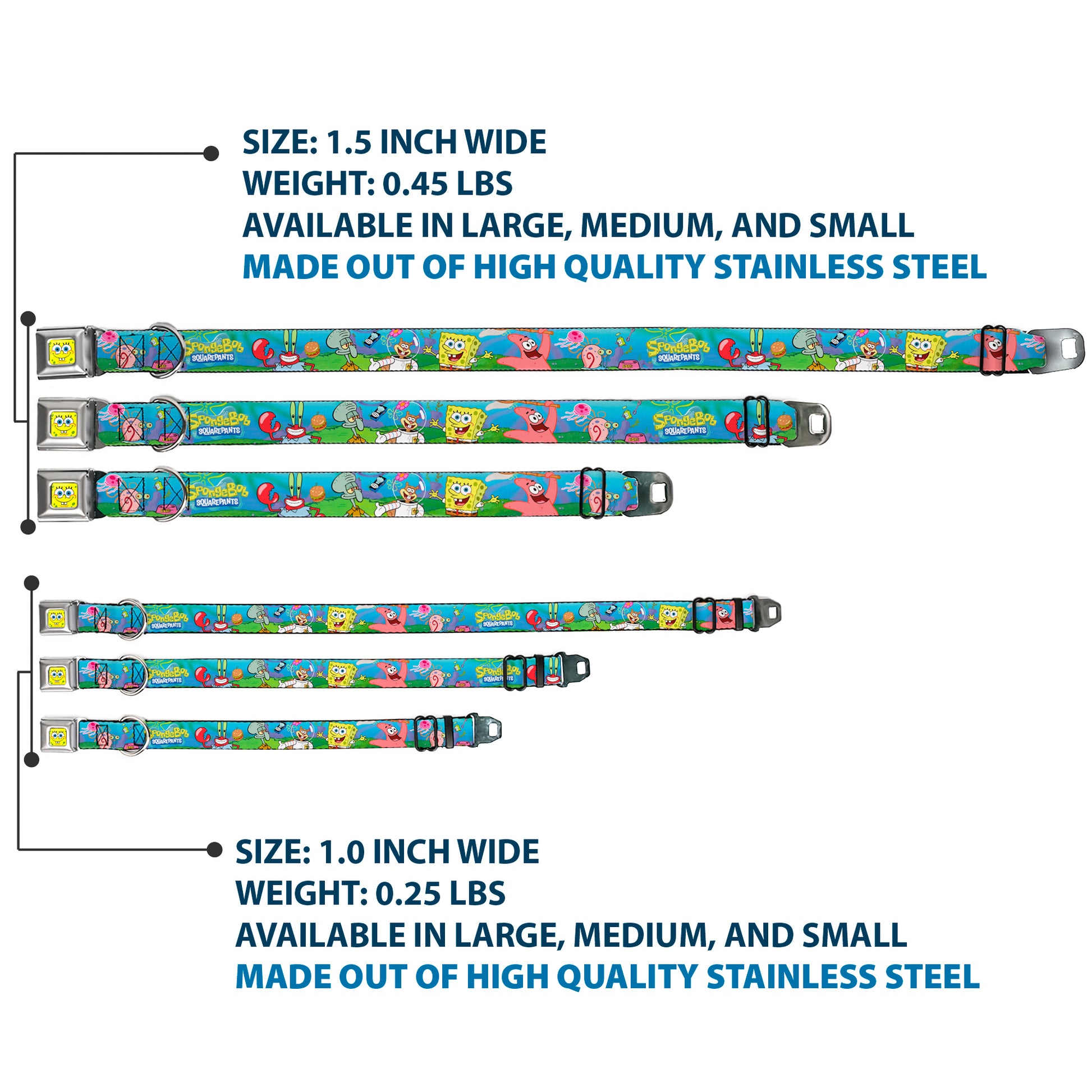 Sponge Bob Face CLOSE-UP Full Color Seatbelt Buckle Collar - SpongeBob and Friends/Logo Seatbelt Buckle Collars SpongeBob SquarePants