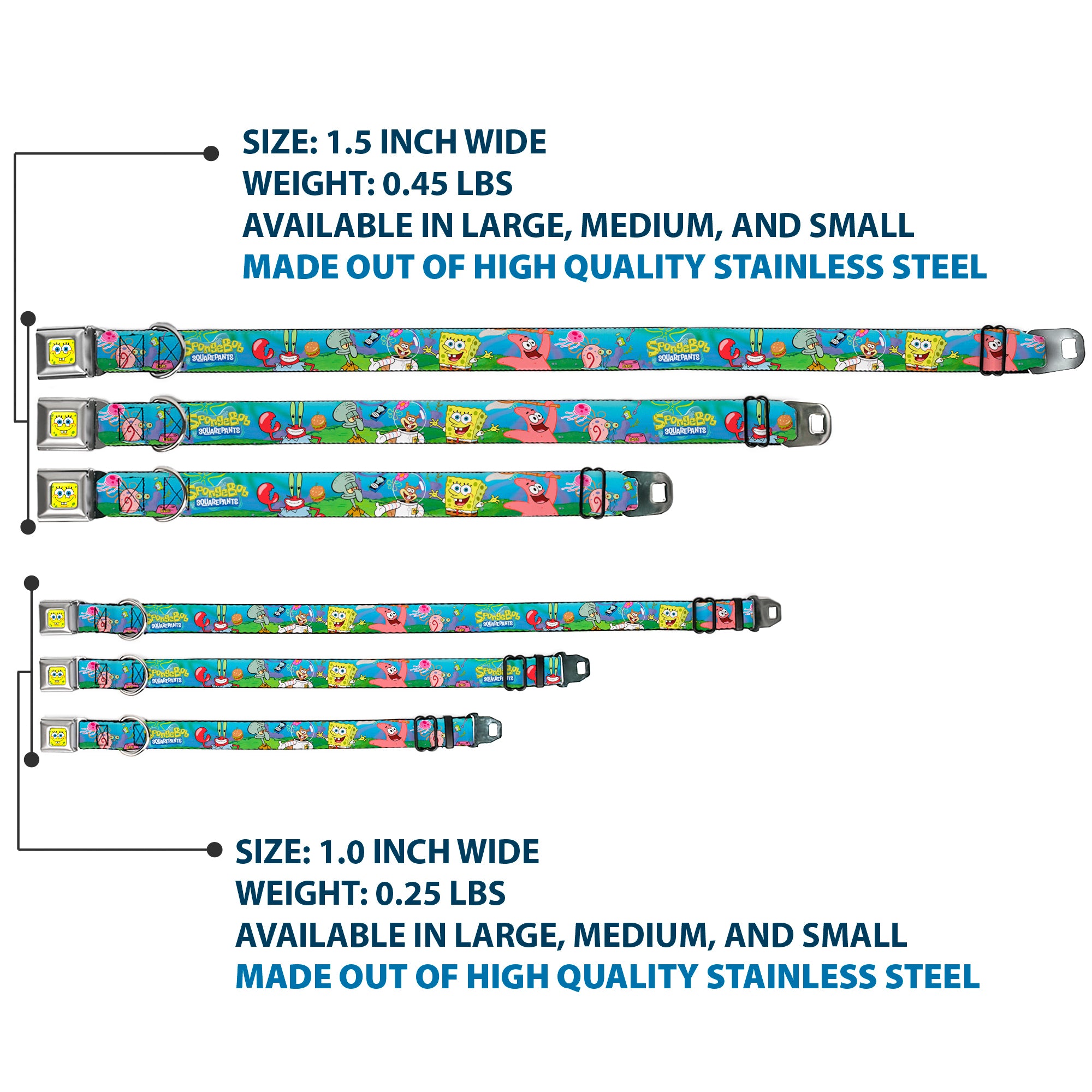 Sponge Bob Face CLOSE-UP Full Color Seatbelt Buckle Collar - SpongeBob and Friends/Logo Seatbelt Buckle Collars SpongeBob SquarePants