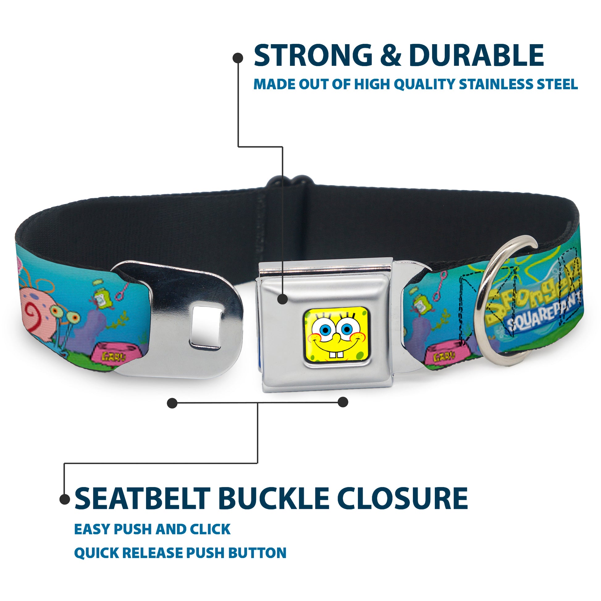 Sponge Bob Face CLOSE-UP Full Color Seatbelt Buckle Collar - SpongeBob and Friends/Logo Seatbelt Buckle Collars SpongeBob SquarePants