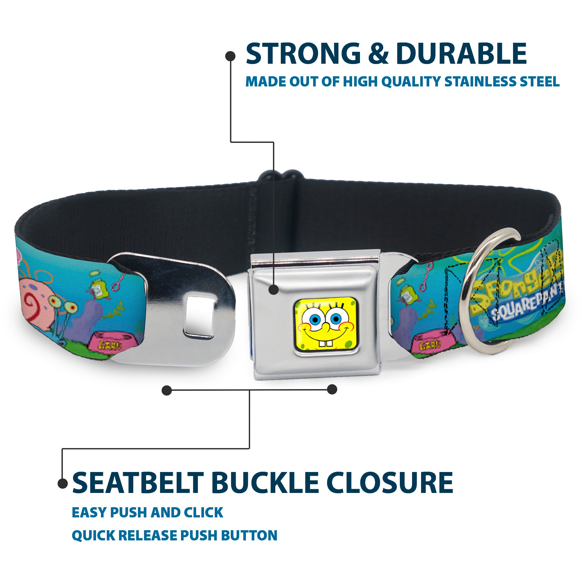 Sponge Bob Face CLOSE-UP Full Color Seatbelt Buckle Collar - SpongeBob and Friends/Logo Seatbelt Buckle Collars SpongeBob SquarePants