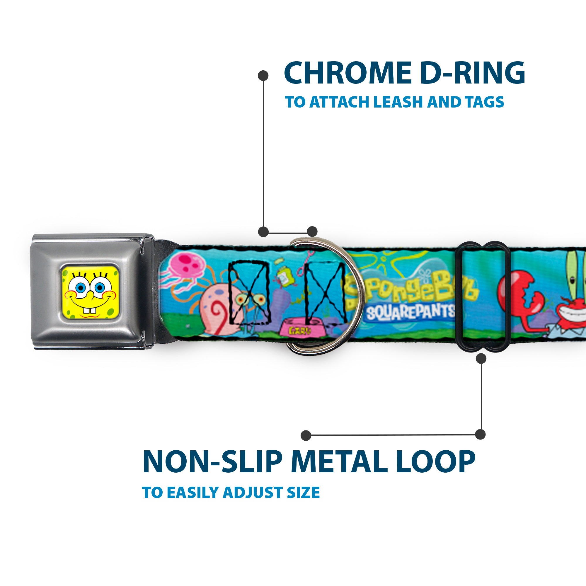 Sponge Bob Face CLOSE-UP Full Color Seatbelt Buckle Collar - SpongeBob and Friends/Logo Seatbelt Buckle Collars SpongeBob SquarePants