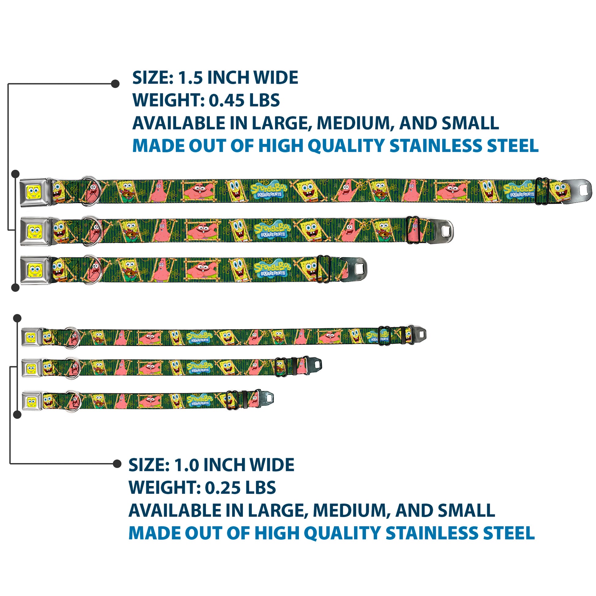 Sponge Bob Face CLOSE-UP Full Color Seatbelt Buckle Collar - SpongeBob & Patrick Starfish Bamboo Frames/Logo Seatbelt Buckle Collars SpongeBob SquarePants