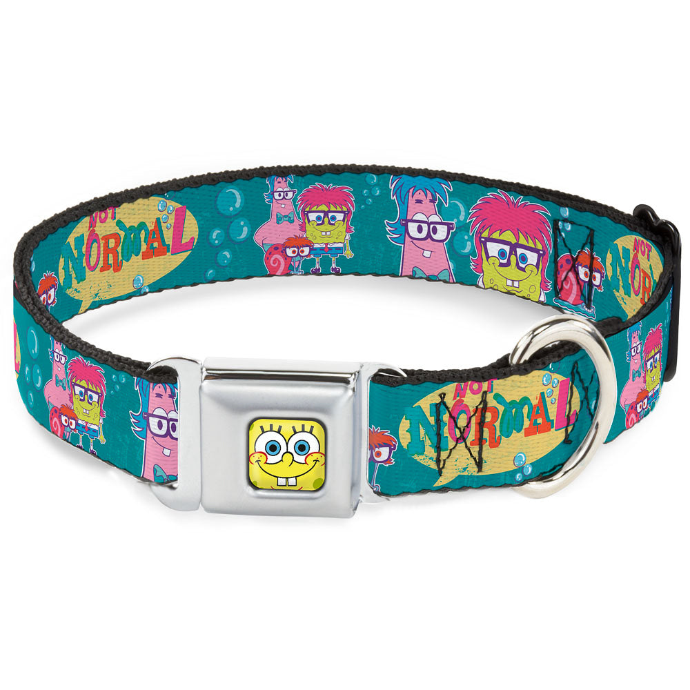 Sponge Bob Face CLOSE-UP Full Color Seatbelt Buckle Collar - Patrick, SpongeBob & Gary NOT NORMAL Aqua Seatbelt Buckle Collars SpongeBob SquarePants