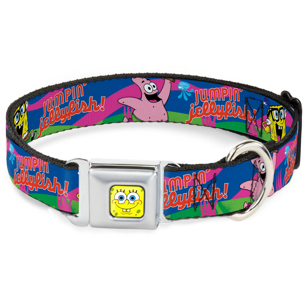 SpongeBob Face CLOSE-UP Full Color Seatbelt Buckle Collar - Nerd SpongeBob & Patrick Starfish Running JUMPIN' JELLYFISH! Multi Color/Red Seatbelt Buckle Collars SpongeBob SquarePants