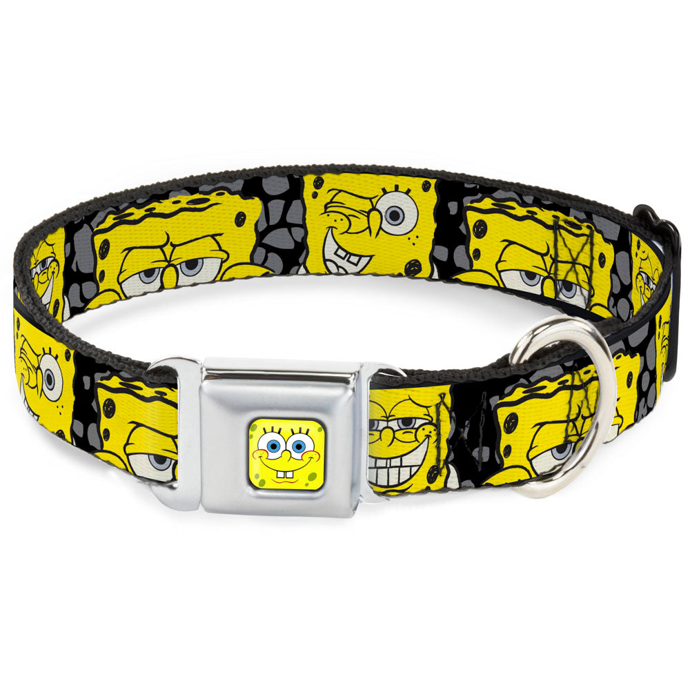 SpongeBob Face CLOSE-UP Full Color Seatbelt Buckle Collar - SpongeBob 4-CLOSE-UP Expressions/Crackle Black/Gray/Yellow Seatbelt Buckle Collars SpongeBob SquarePants