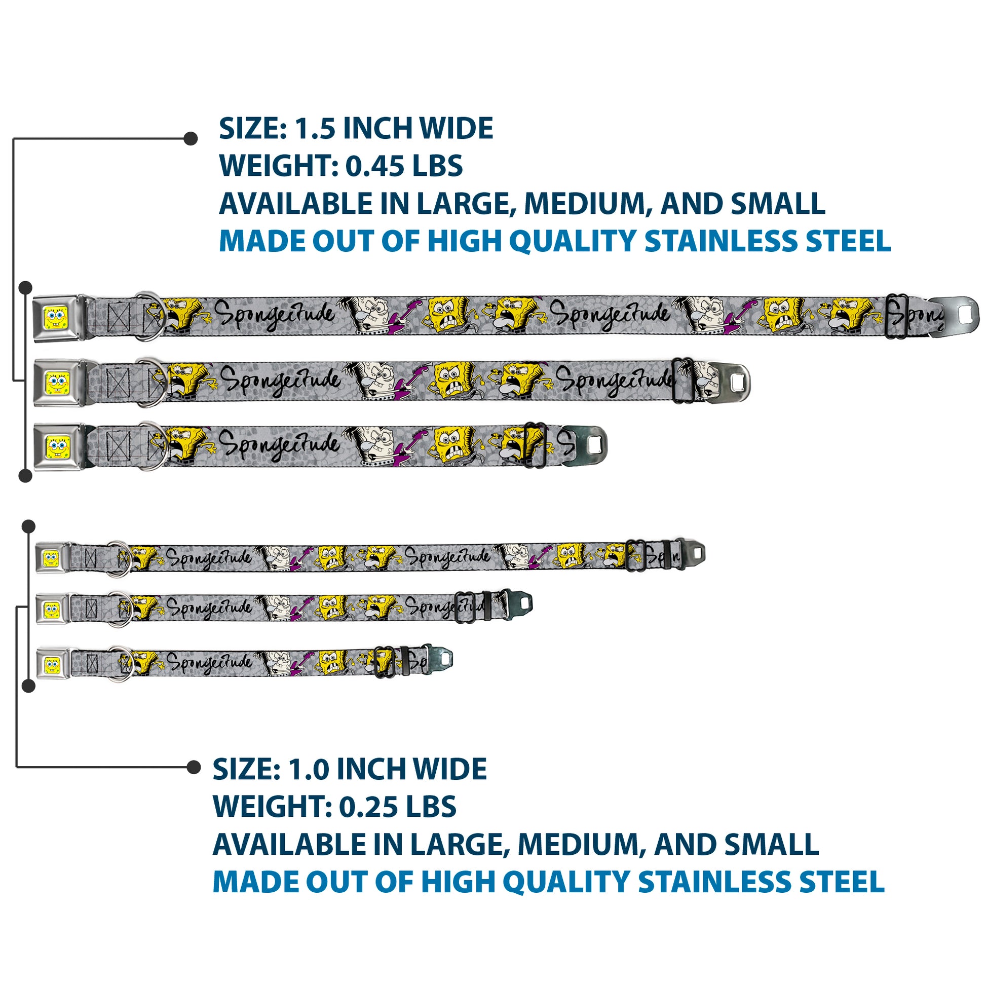 SpongeBob Face CLOSE-UP Full Color Seatbelt Buckle Collar - SpongeBob 3-Poses SPONGEITUDE Grays/Black Seatbelt Buckle Collars SpongeBob SquarePants