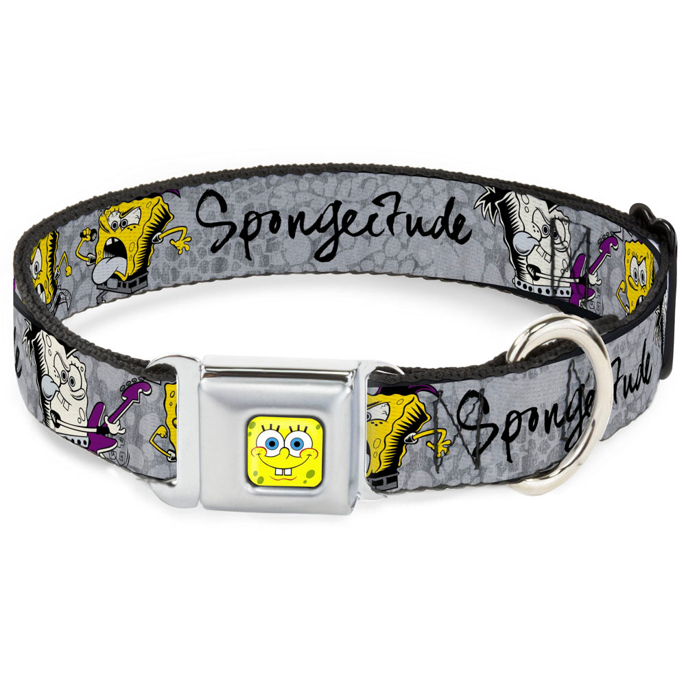 SpongeBob Face CLOSE-UP Full Color Seatbelt Buckle Collar - SpongeBob 3-Poses SPONGEITUDE Grays/Black Seatbelt Buckle Collars SpongeBob SquarePants