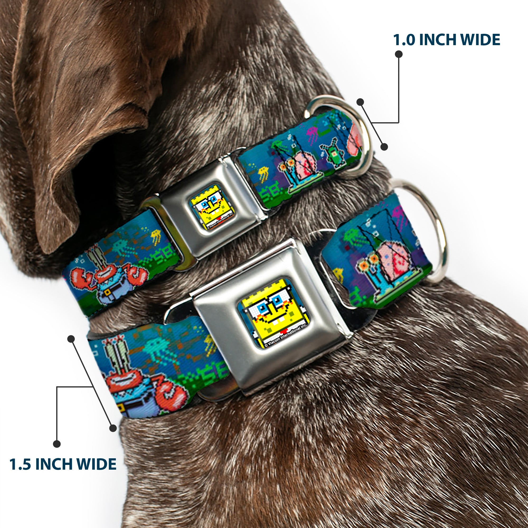 Pixelated SpongeBob Nerd Pose Full Color Blue Seatbelt Buckle Collar - SpongeBob & Friends 8-Bit Scene Seatbelt Buckle Collars SpongeBob SquarePants