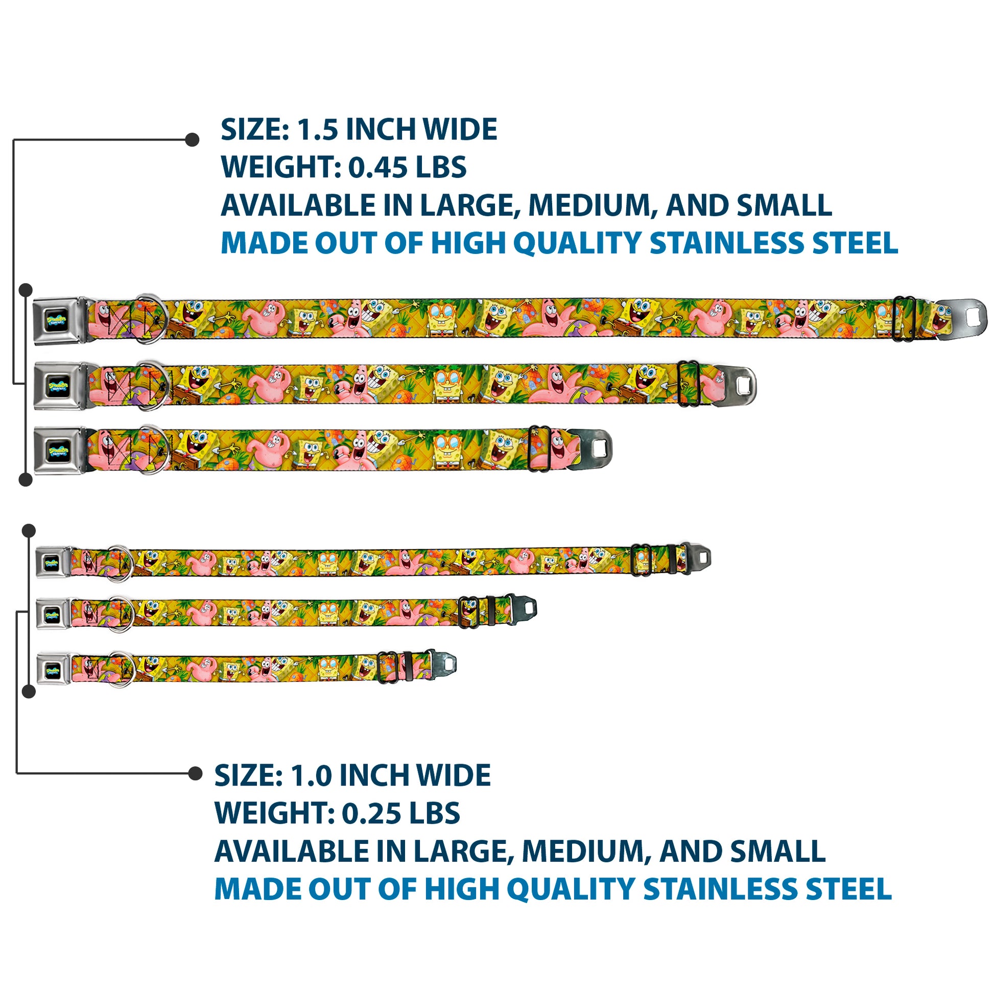 SpongeBob SquarePants Logo Full Color Black Seatbelt Buckle Collar - SpongeBob & Patrick Starfish Poses Pineapple Gold Seatbelt Buckle Collars SpongeBob SquarePants