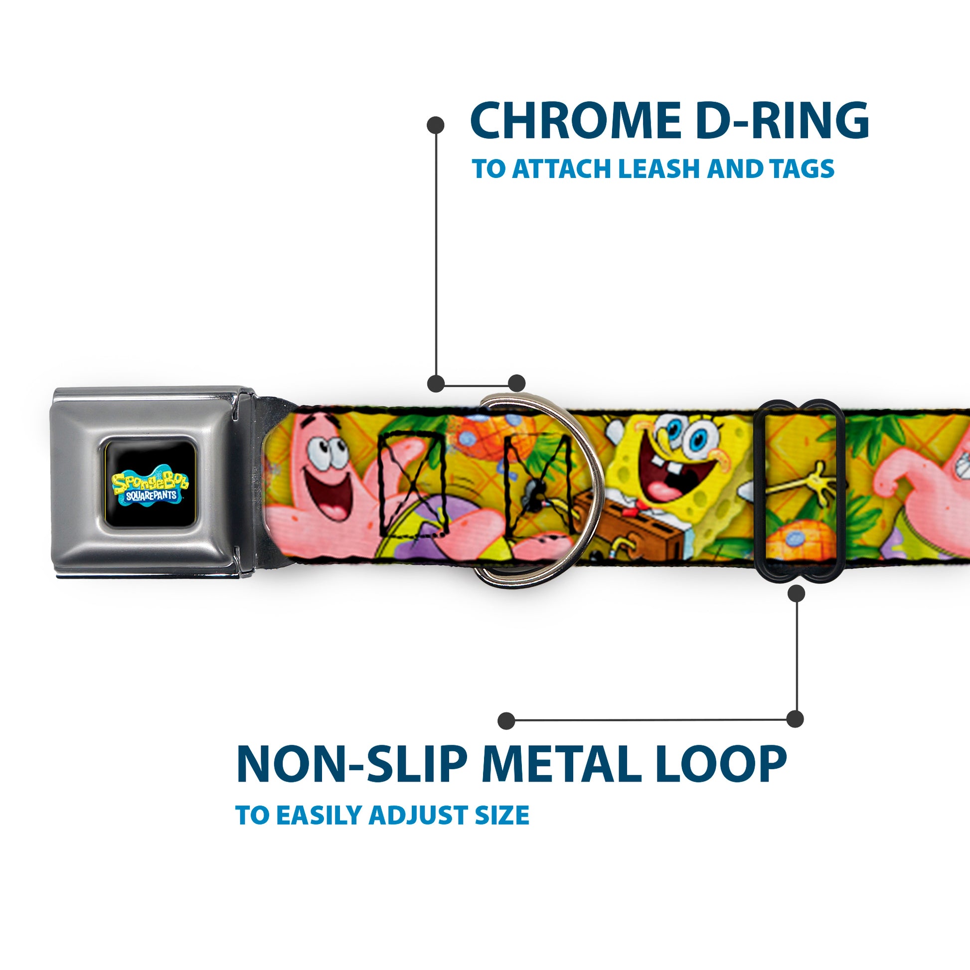 SpongeBob SquarePants Logo Full Color Black Seatbelt Buckle Collar - SpongeBob & Patrick Starfish Poses Pineapple Gold Seatbelt Buckle Collars SpongeBob SquarePants