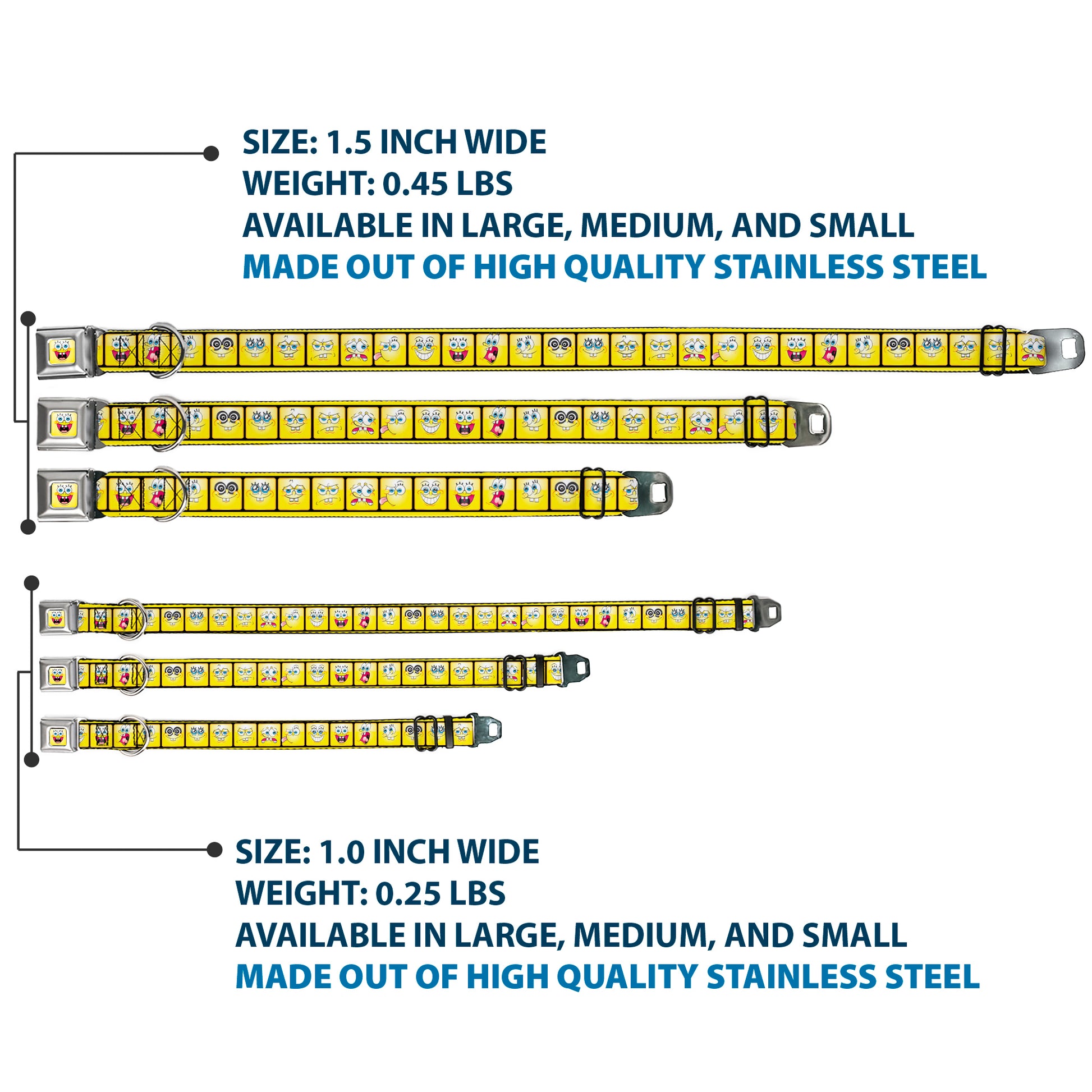 SpongeBob Open Mouth Smile Full Color Seatbelt Buckle Collar - SpongeBob 10-Expressions Filmstrip Yellows/Black/White Seatbelt Buckle Collars SpongeBob SquarePants