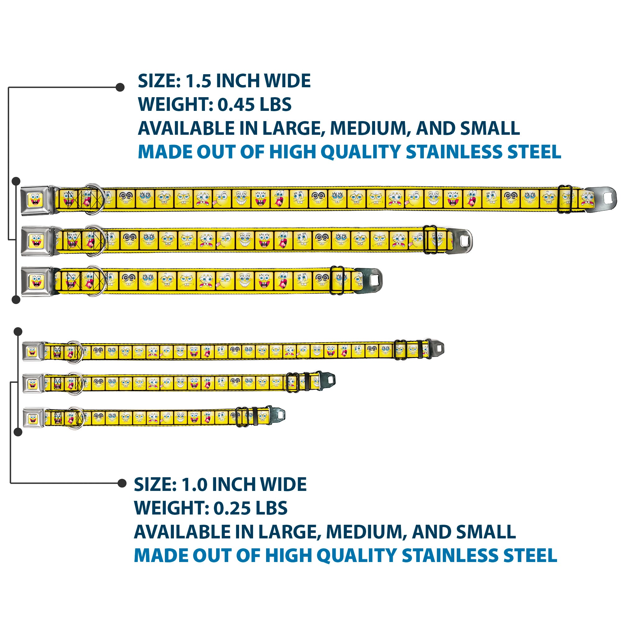 SpongeBob Open Mouth Smile Full Color Seatbelt Buckle Collar - SpongeBob 10-Expressions Filmstrip Yellows/Black/White Seatbelt Buckle Collars SpongeBob SquarePants