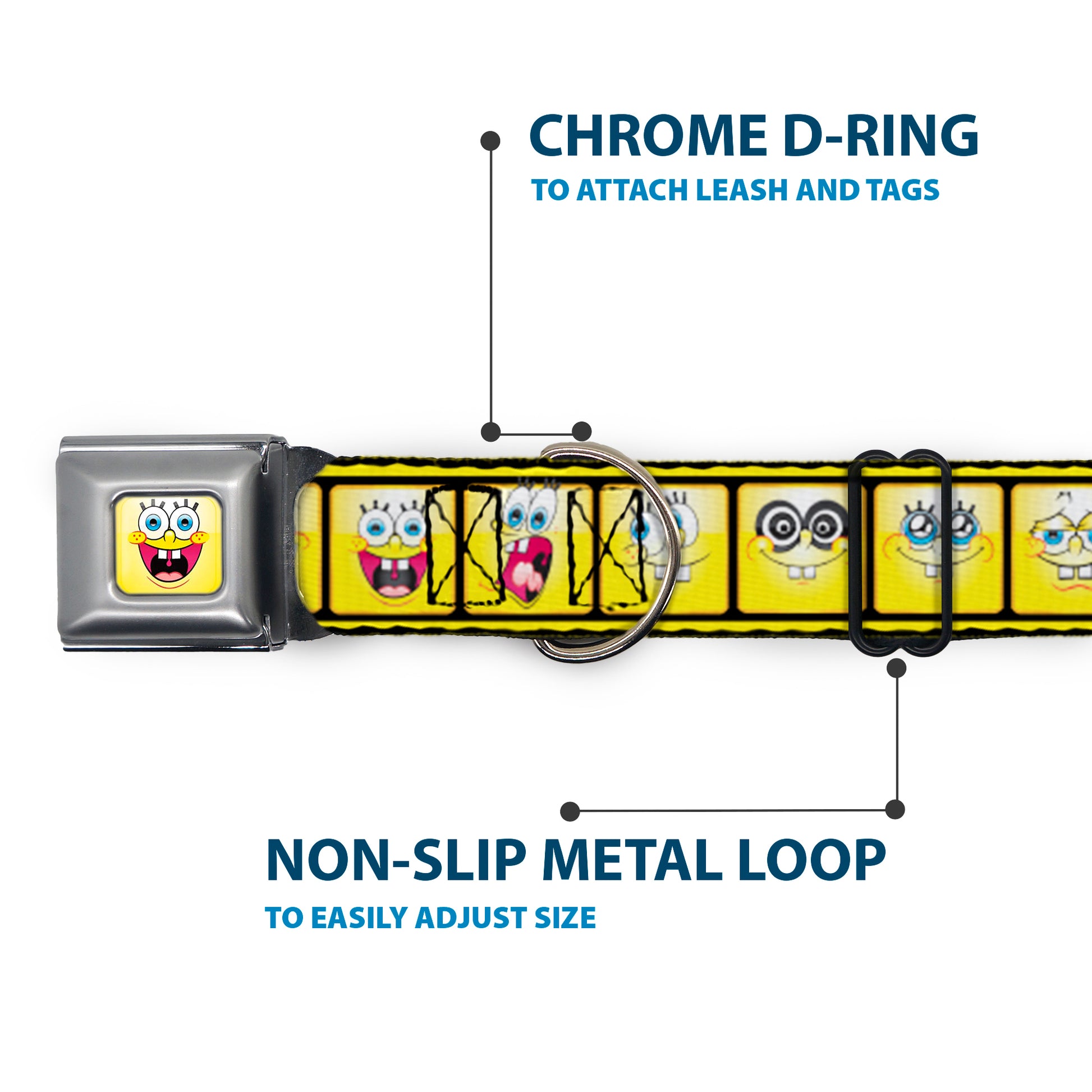SpongeBob Open Mouth Smile Full Color Seatbelt Buckle Collar - SpongeBob 10-Expressions Filmstrip Yellows/Black/White Seatbelt Buckle Collars SpongeBob SquarePants