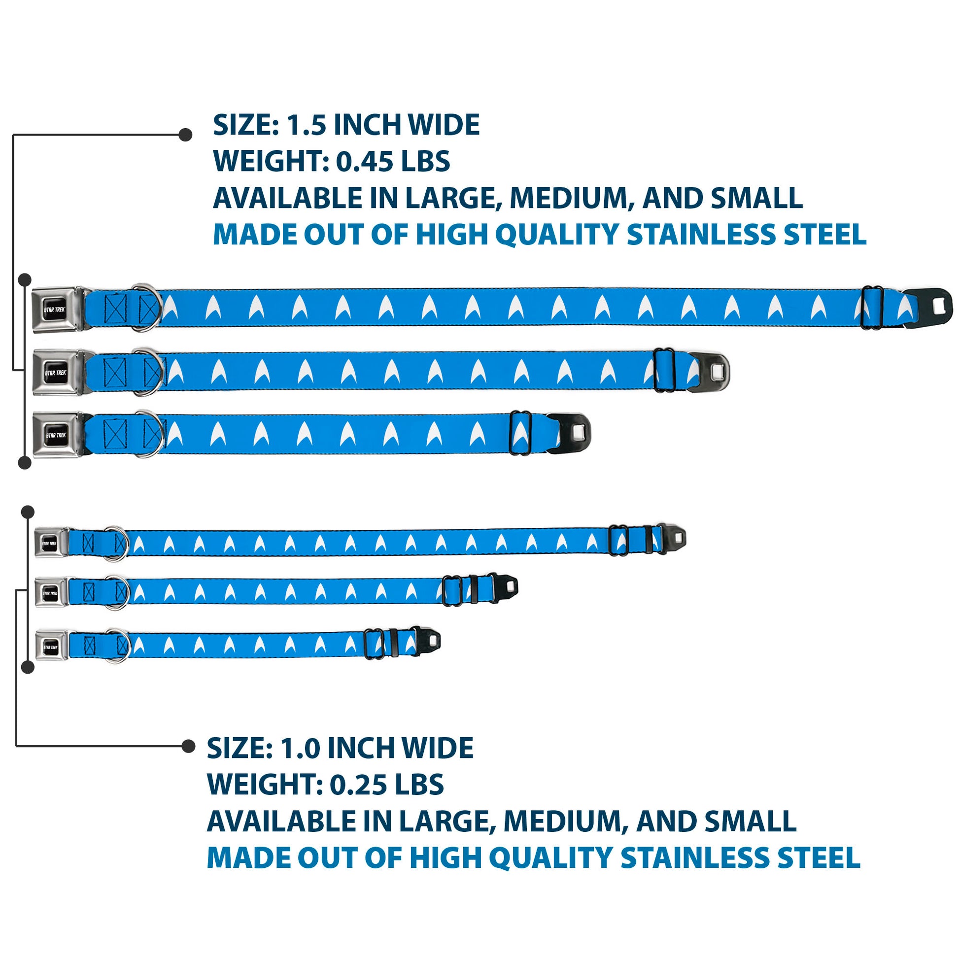 STAR TREK Text Logo Full Color Black/White Seatbelt Buckle Collar - Star Trek Starfleet Insignia Blue/White Seatbelt Buckle Collars CBS Studios Inc.