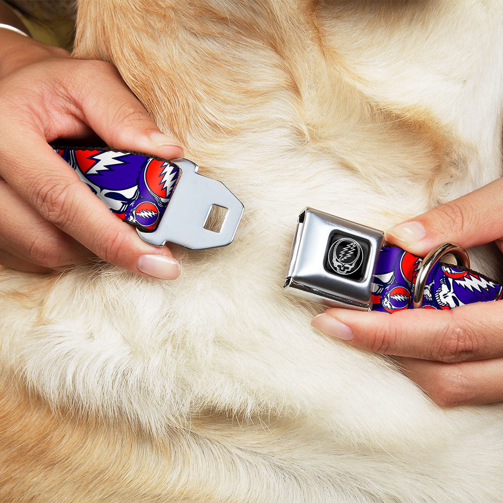 Steal Your Face Seatbelt Buckle Collar - Steal Your Face Stacked Red/White/Blue Seatbelt Buckle Collars Grateful Dead