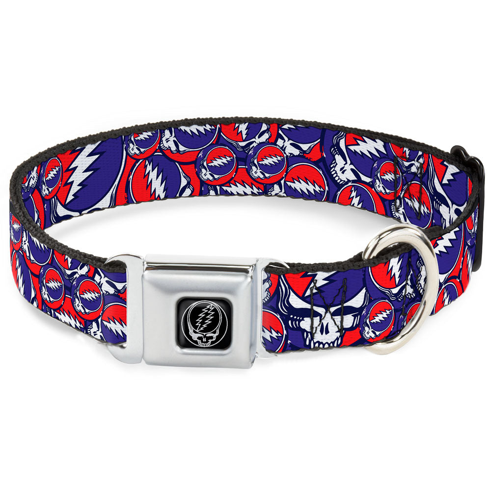 Steal Your Face Seatbelt Buckle Collar - Steal Your Face Stacked Red/White/Blue Seatbelt Buckle Collars Grateful Dead