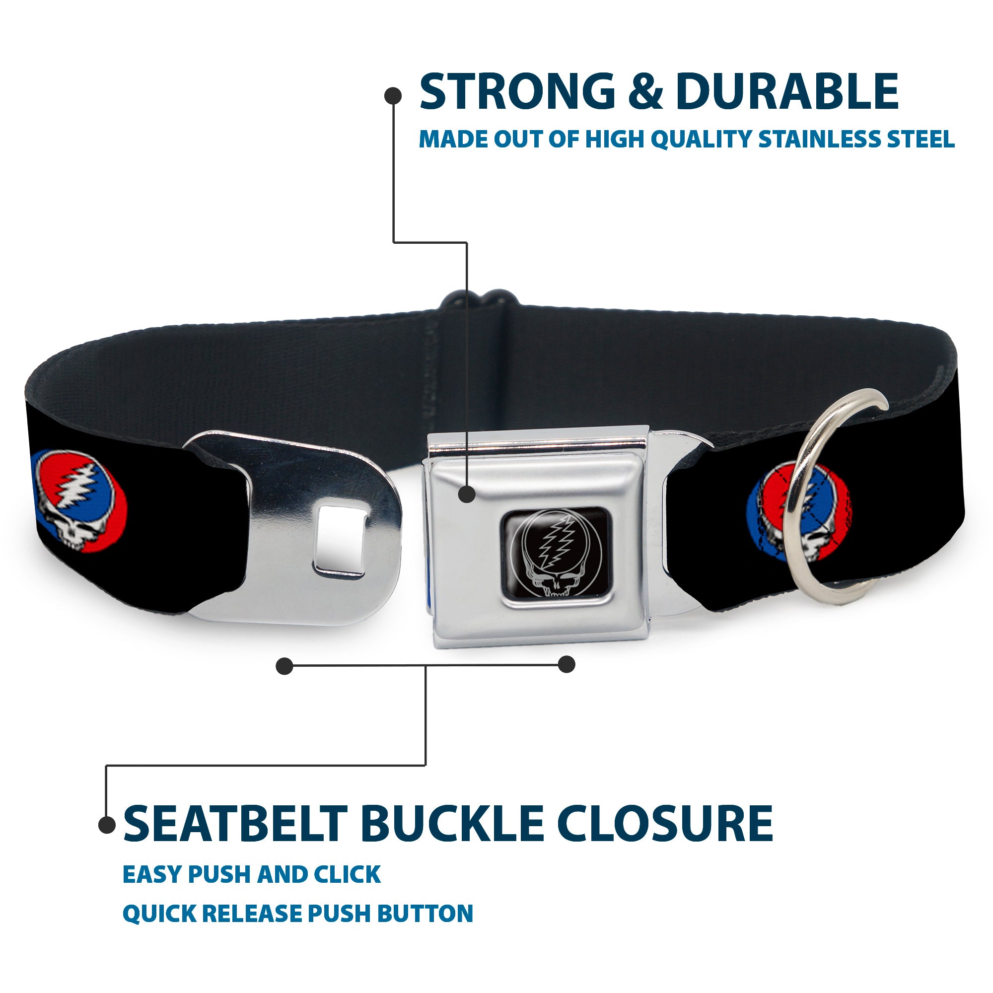 Steal Your Face Seatbelt Buckle Collar - Steal Your Face Repeat Black/Color Seatbelt Buckle Collars Grateful Dead