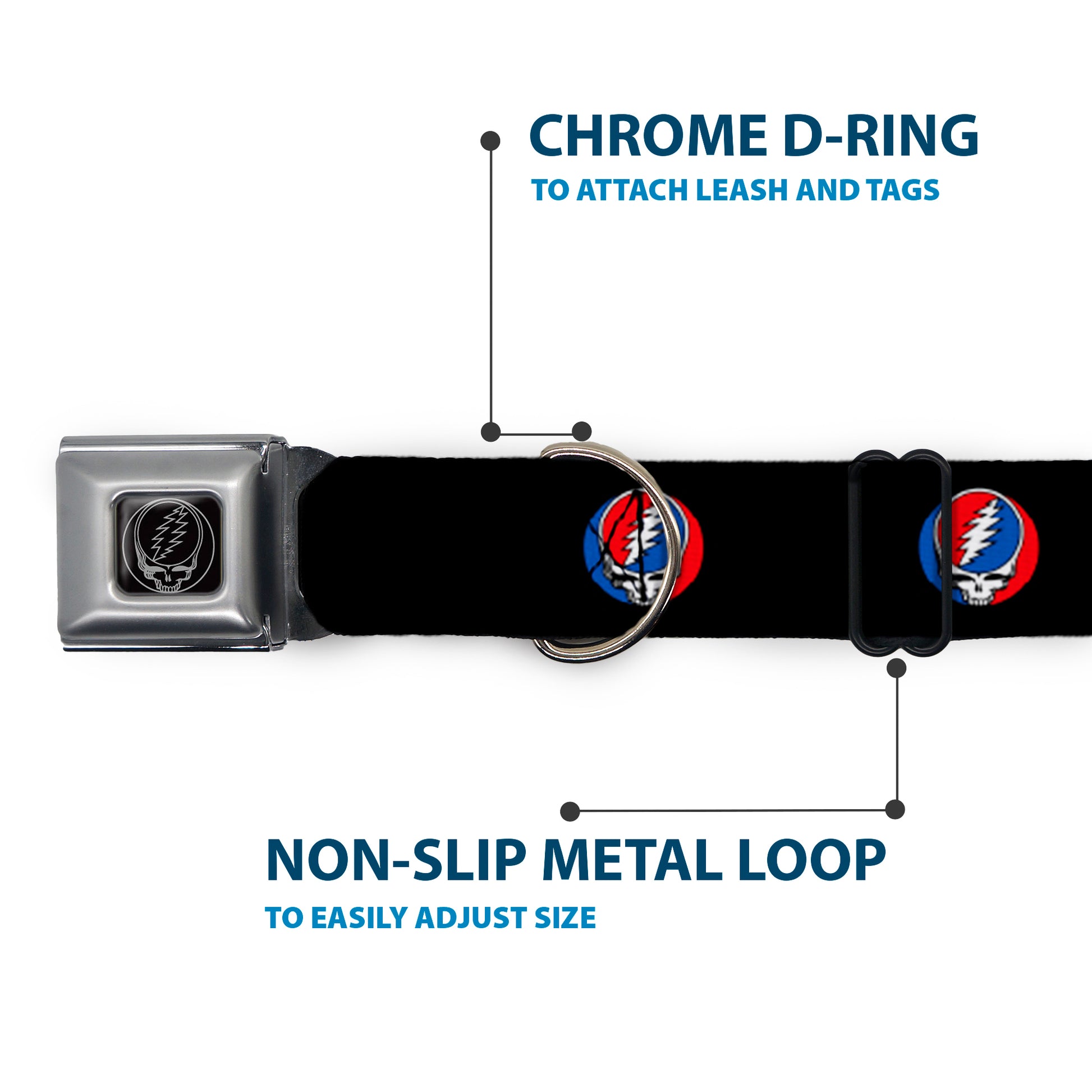 Steal Your Face Seatbelt Buckle Collar - Steal Your Face Repeat Black/Color Seatbelt Buckle Collars Grateful Dead