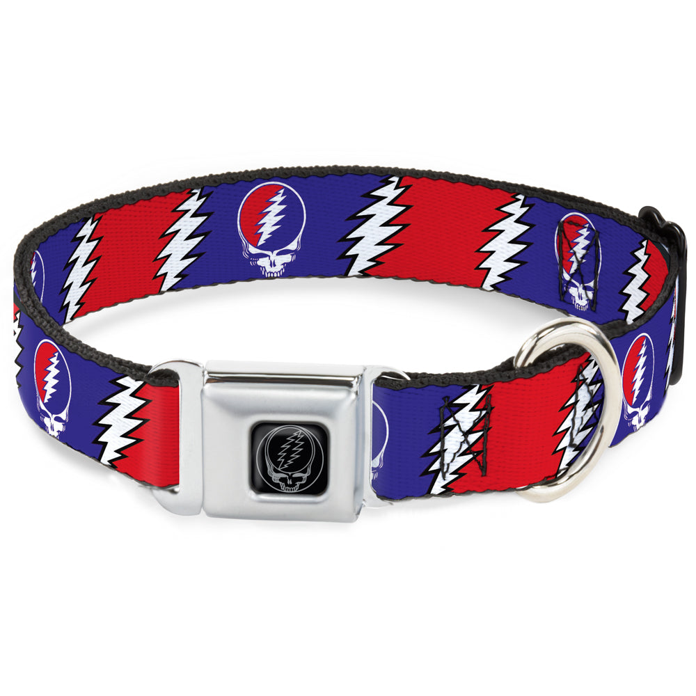 Steal Your Face Seatbelt Buckle Collar - Steal Your Face w/Lightning Bolt Repeat Red/White/Blue Seatbelt Buckle Collars Grateful Dead