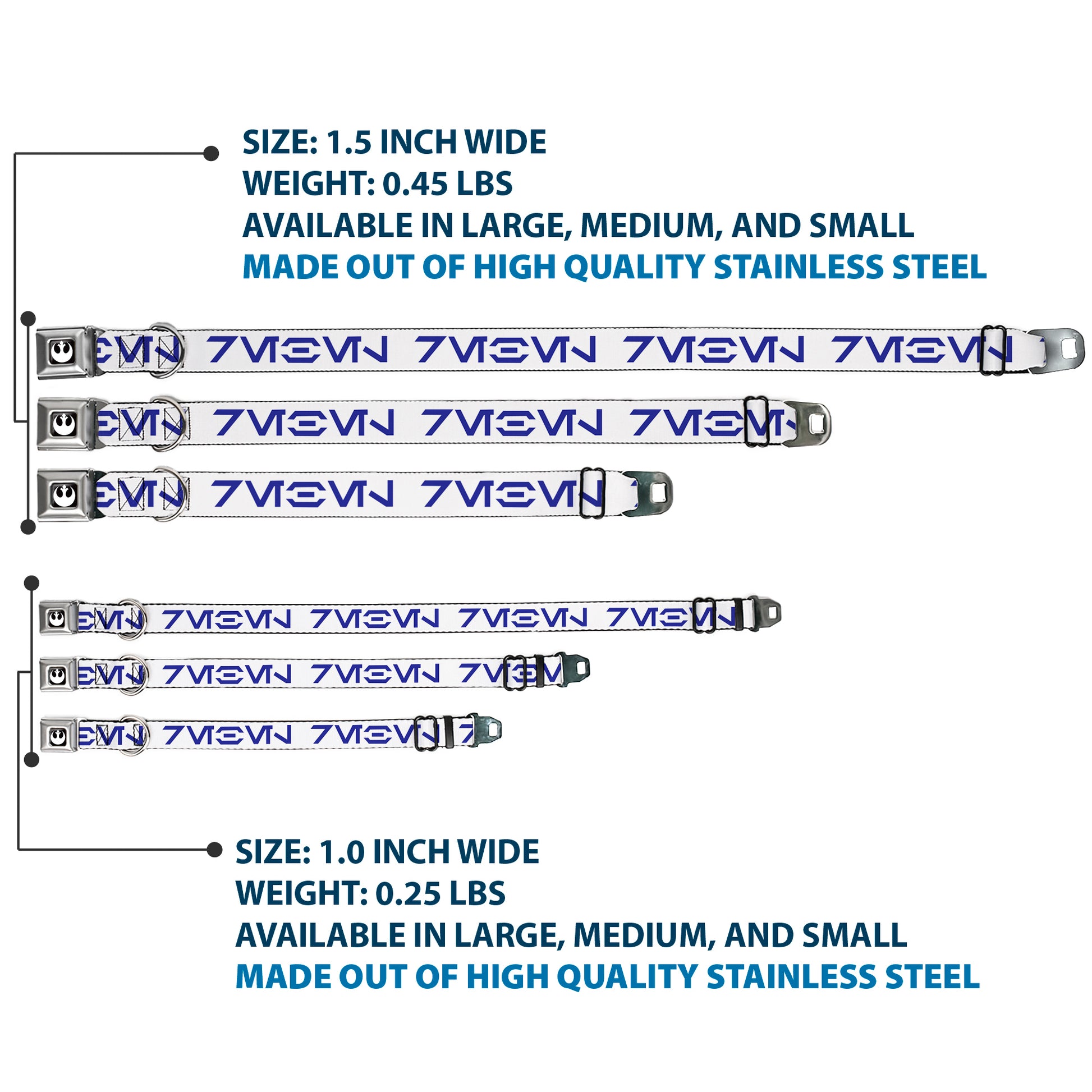 Star Wars Rebel Alliance Insignia Full Color Black/White Seatbelt Buckle Collar - Star Wars Aurebesh REBEL White/Blue Seatbelt Buckle Collars Star Wars