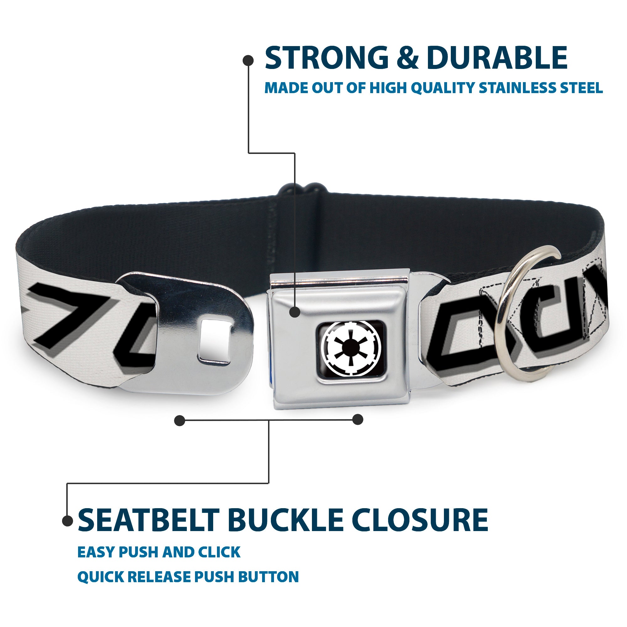 Star Wars Galactic Empire Insignia Full Color Black/White Seatbelt Buckle Collar - Star Wars Aurebesh STORMTROOPER White/Gray/Black Seatbelt Buckle Collars Star Wars