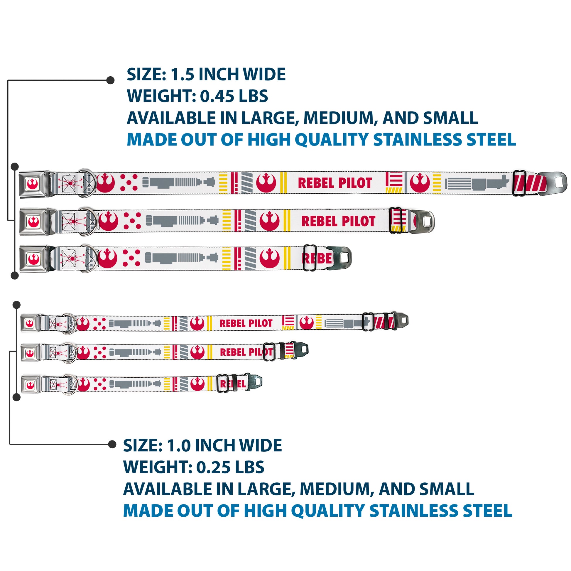 Star Wars Rebel Alliance Insignia Full Color White/Red Seatbelt Buckle Collar - Star Wars REBEL PILOT Rebel Alliance Insignia/Lightsaber/X-Wing Fighter White/Red/Yellow/Gray Seatbelt Buckle Collars Star Wars