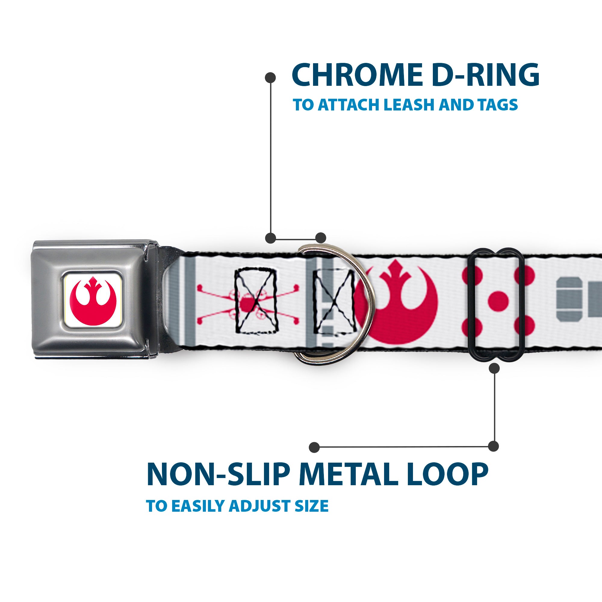 Star Wars Rebel Alliance Insignia Full Color White/Red Seatbelt Buckle Collar - Star Wars REBEL PILOT Rebel Alliance Insignia/Lightsaber/X-Wing Fighter White/Red/Yellow/Gray Seatbelt Buckle Collars Star Wars