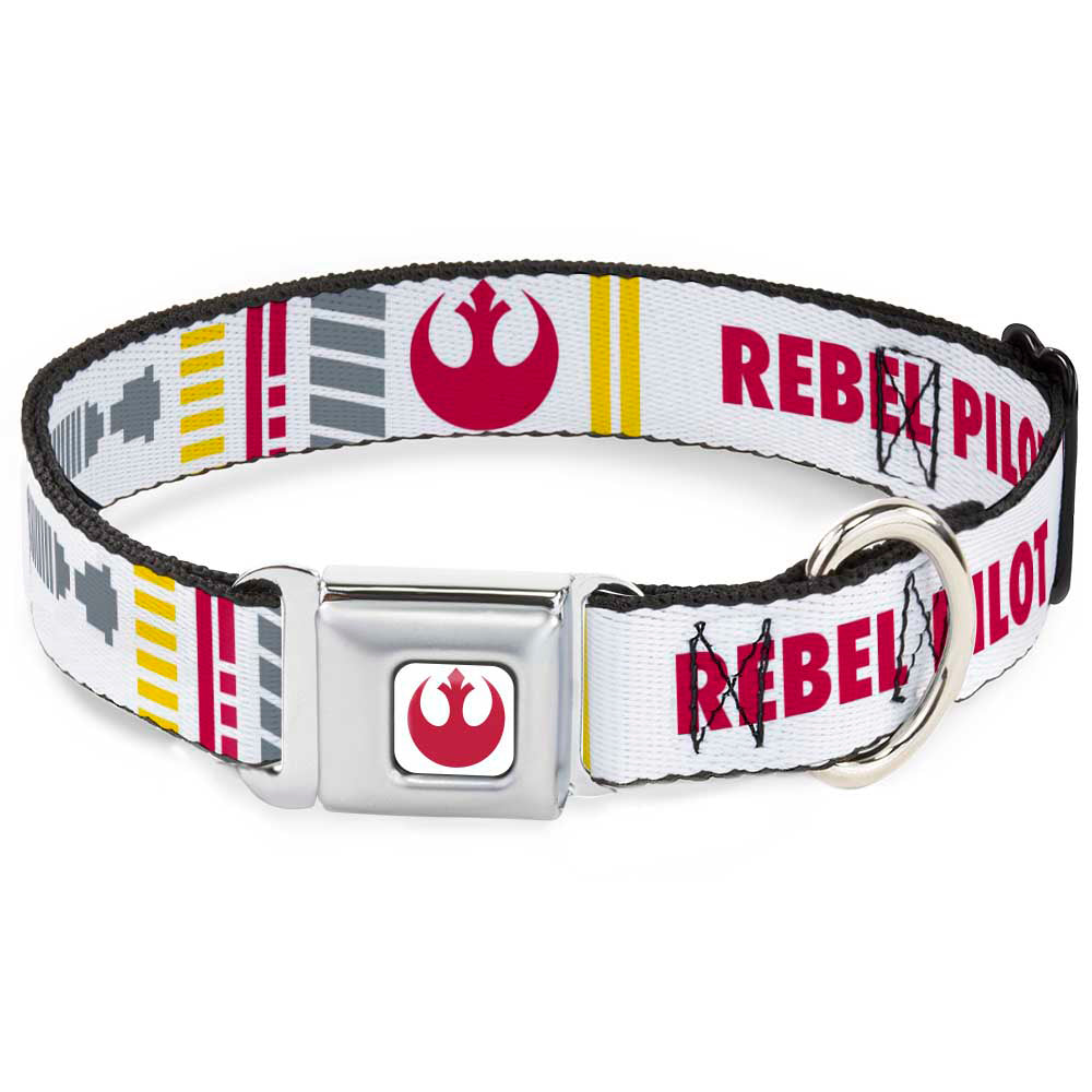 Star Wars Rebel Alliance Insignia Full Color White/Red Seatbelt Buckle Collar - Star Wars REBEL PILOT Rebel Alliance Insignia/Lightsaber/X-Wing Fighter White/Red/Yellow/Gray Seatbelt Buckle Collars Star Wars