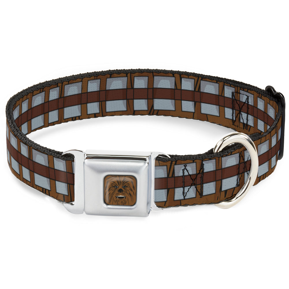 Star Wars Chewbacca Face CLOSE-UP Full Color Brown Seatbelt Buckle Collar - Star Wars Chewbacca Bandolier Bounding Browns/Gray Seatbelt Buckle Collars Star Wars