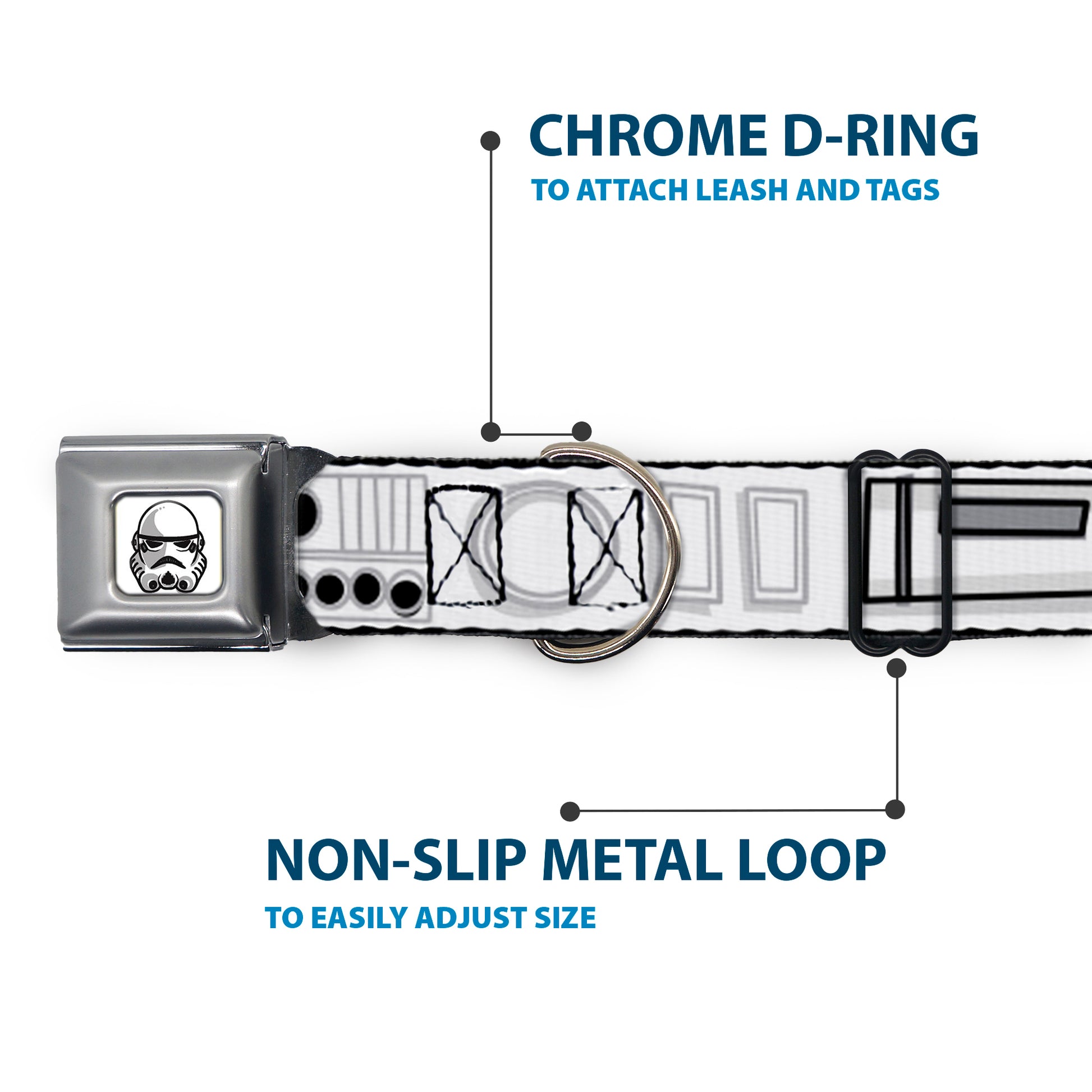 Star Wars Stormtrooper Face Full Color White/Black/Grays Seatbelt Buckle Collar - Star Wars Stormtroopers Utility Belt2 Bounding White/Grays/Black Seatbelt Buckle Collars Star Wars