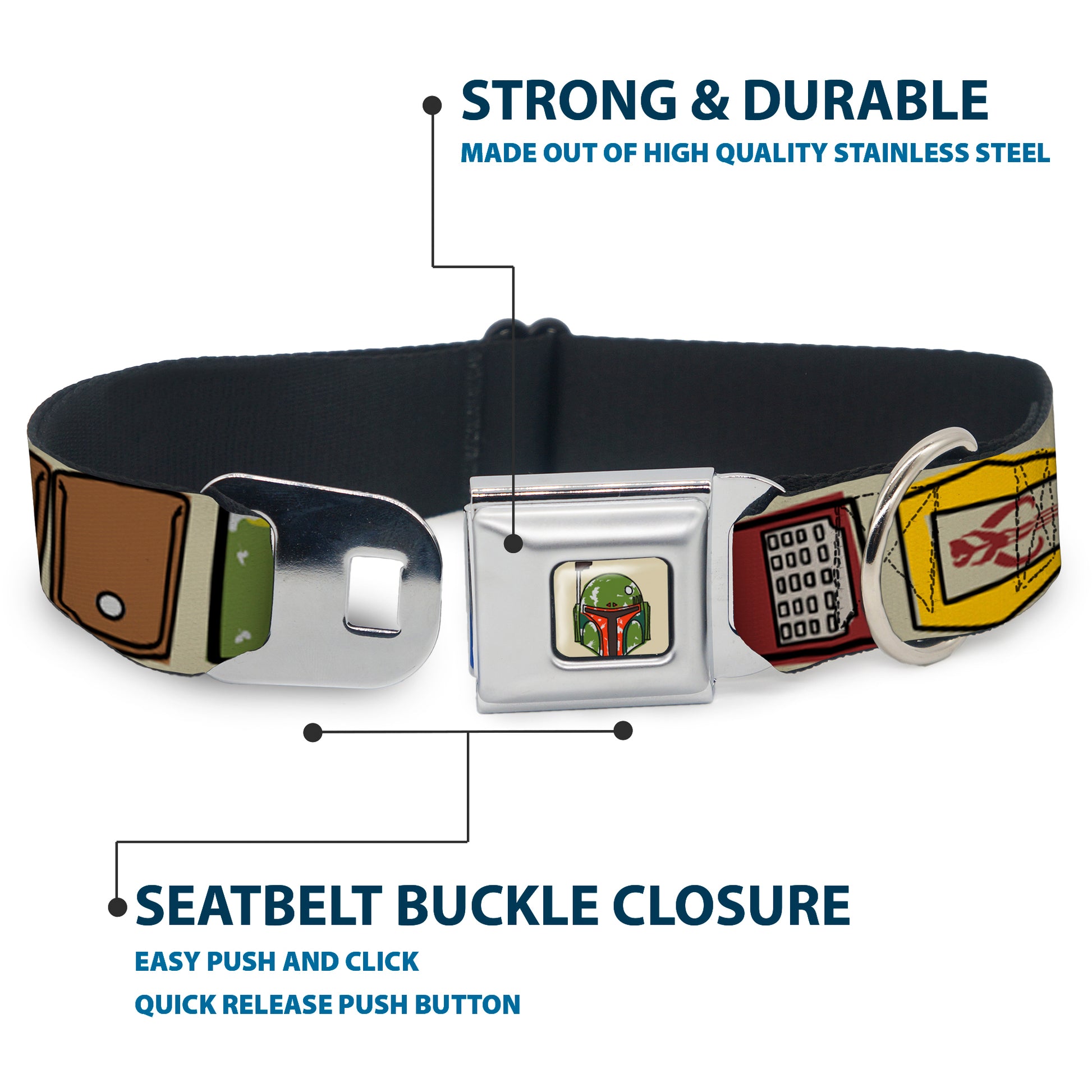 Star Wars Boba Fett Helmet Full Color Tan Seatbelt Buckle Collar - Star Wars Boba Fett Utility Belt Bounding Tan Seatbelt Buckle Collars Star Wars