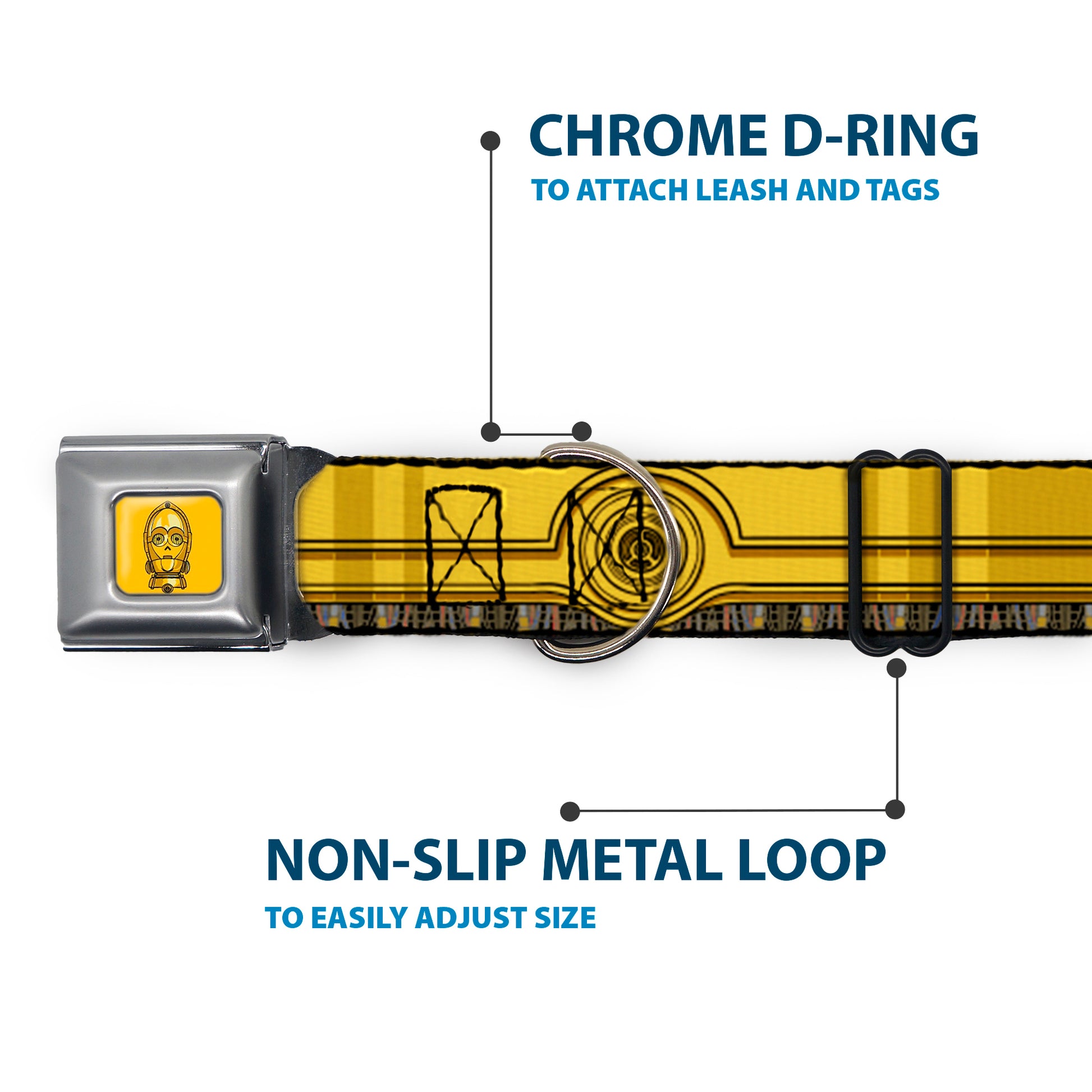 C3-PO Face Full Color Yellows/Black Seatbelt Buckle Collar - Star Wars C3-PO Wires Bounding2 Yellows/Black/Multi Color Seatbelt Buckle Collars Star Wars