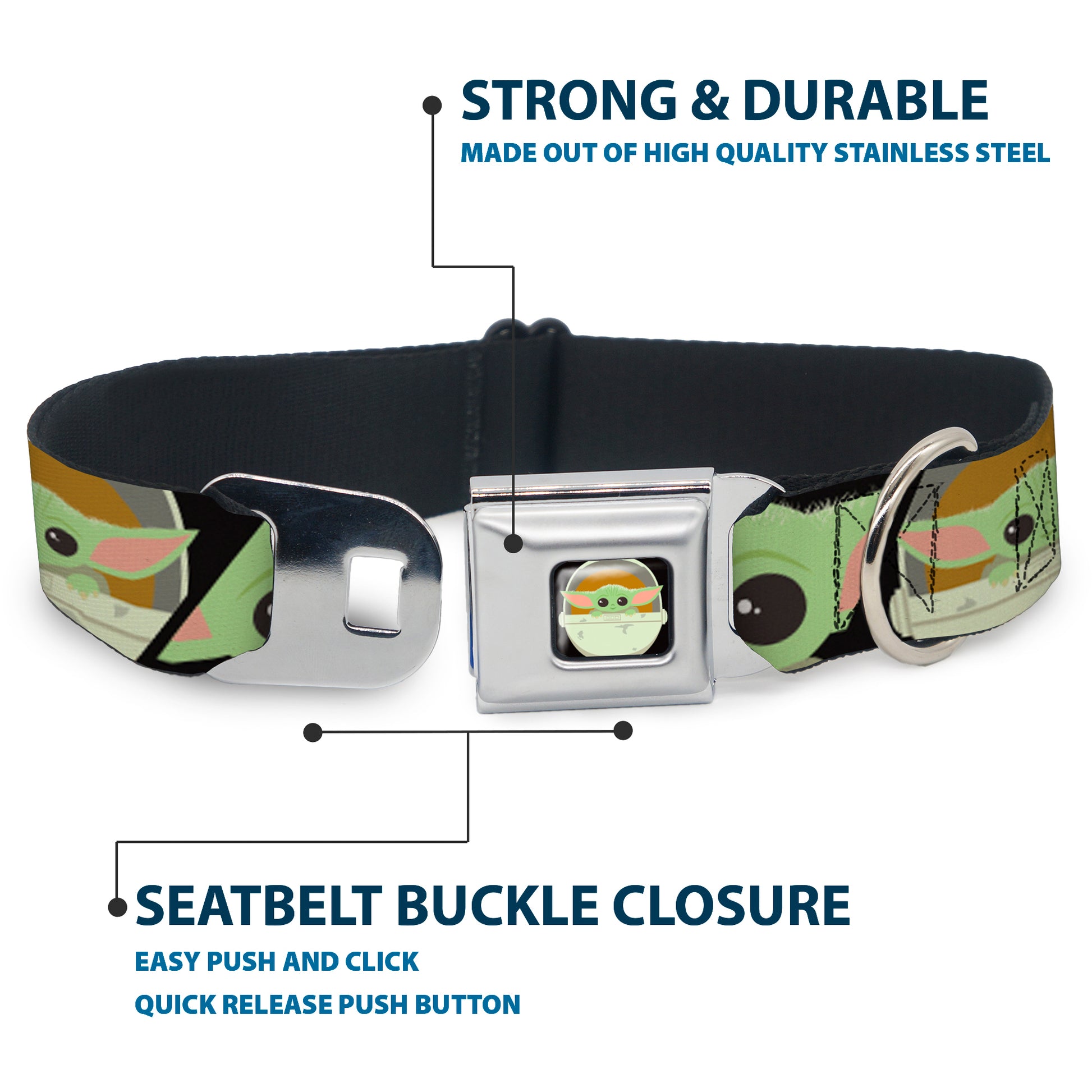 Star Wars The Child Chibi Pod Pose Full Color Black Seatbelt Buckle Collar - Star Wars The Child Chibi Face Blocks Black Seatbelt Buckle Collars Star Wars