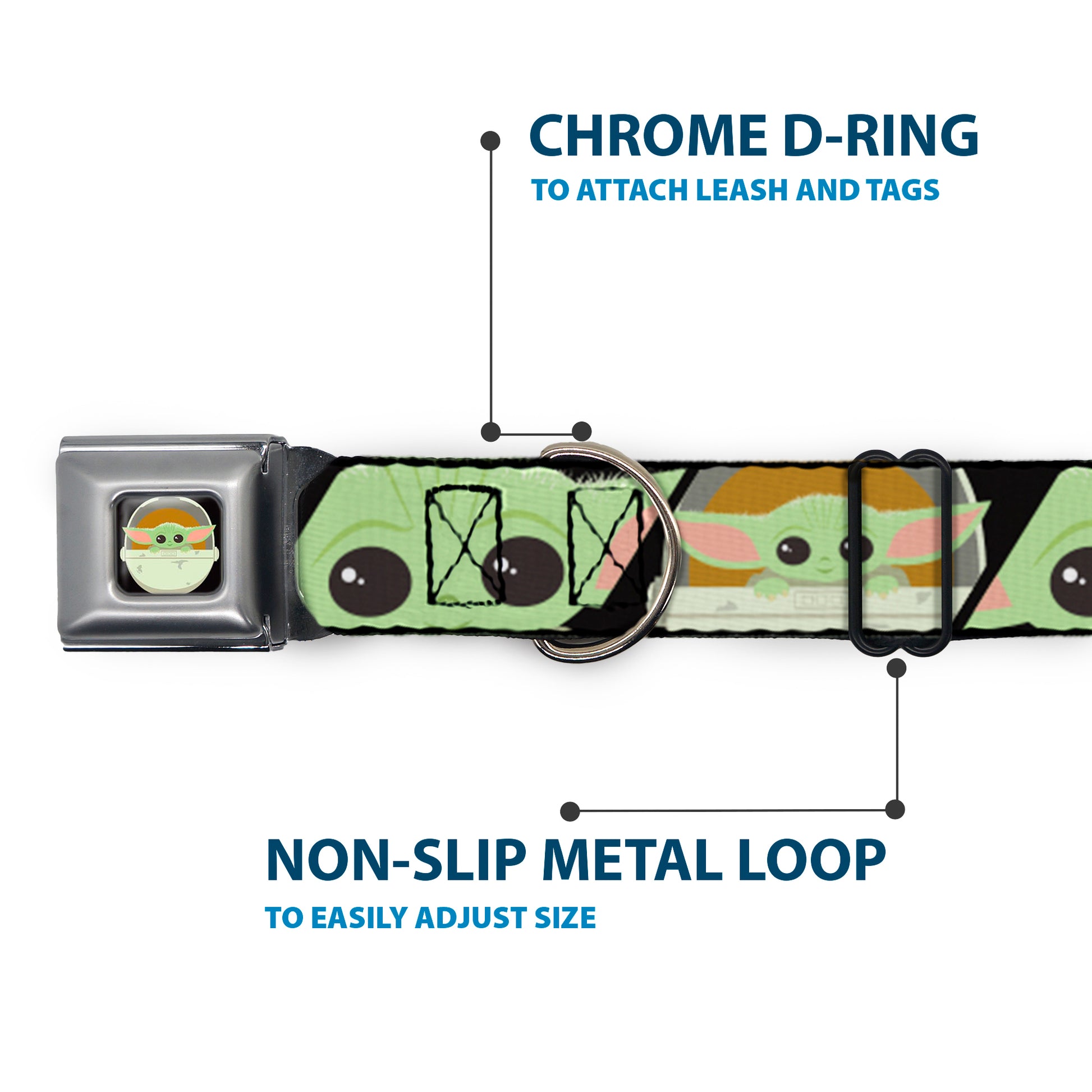 Star Wars The Child Chibi Pod Pose Full Color Black Seatbelt Buckle Collar - Star Wars The Child Chibi Face Blocks Black Seatbelt Buckle Collars Star Wars