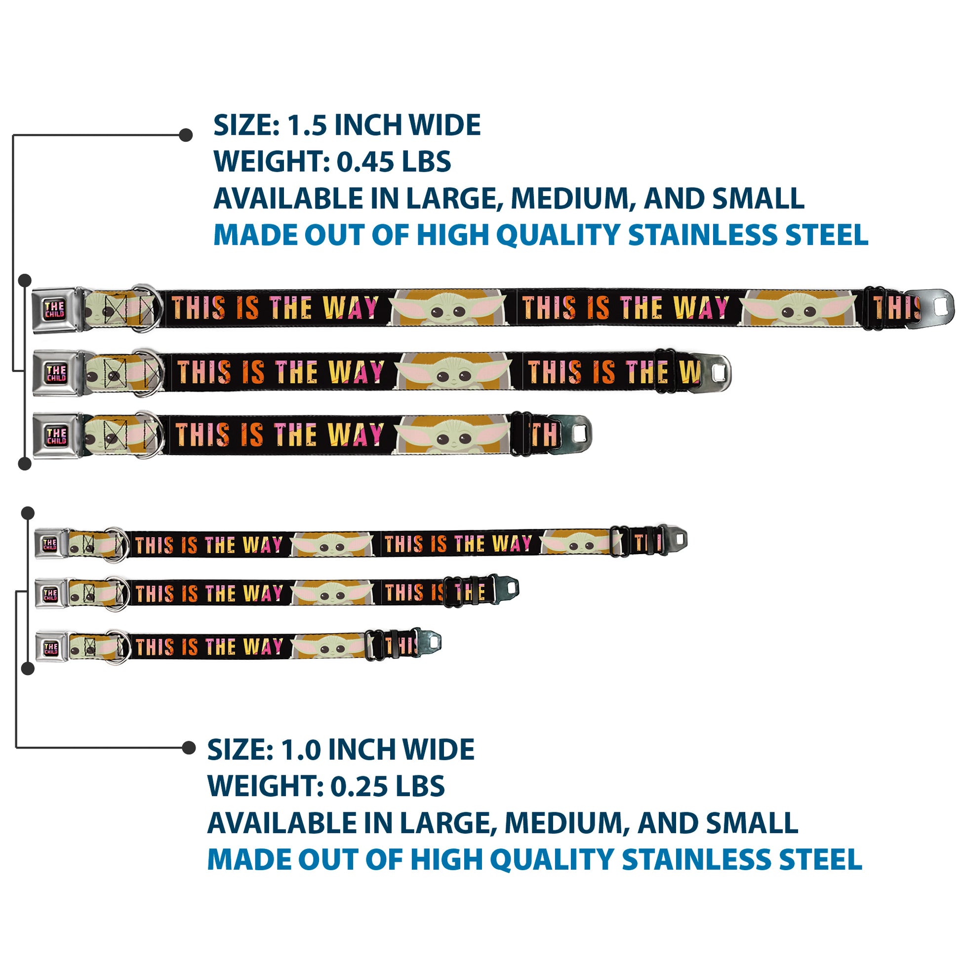 Star Wars THE CHILD Text Full Color Full Color Black/Multi Color Seatbelt Buckle Collar - Star Wars The Child Chibi Pod Pose THIS IS THE WAY Black/Multi Color Seatbelt Buckle Collars Star Wars
