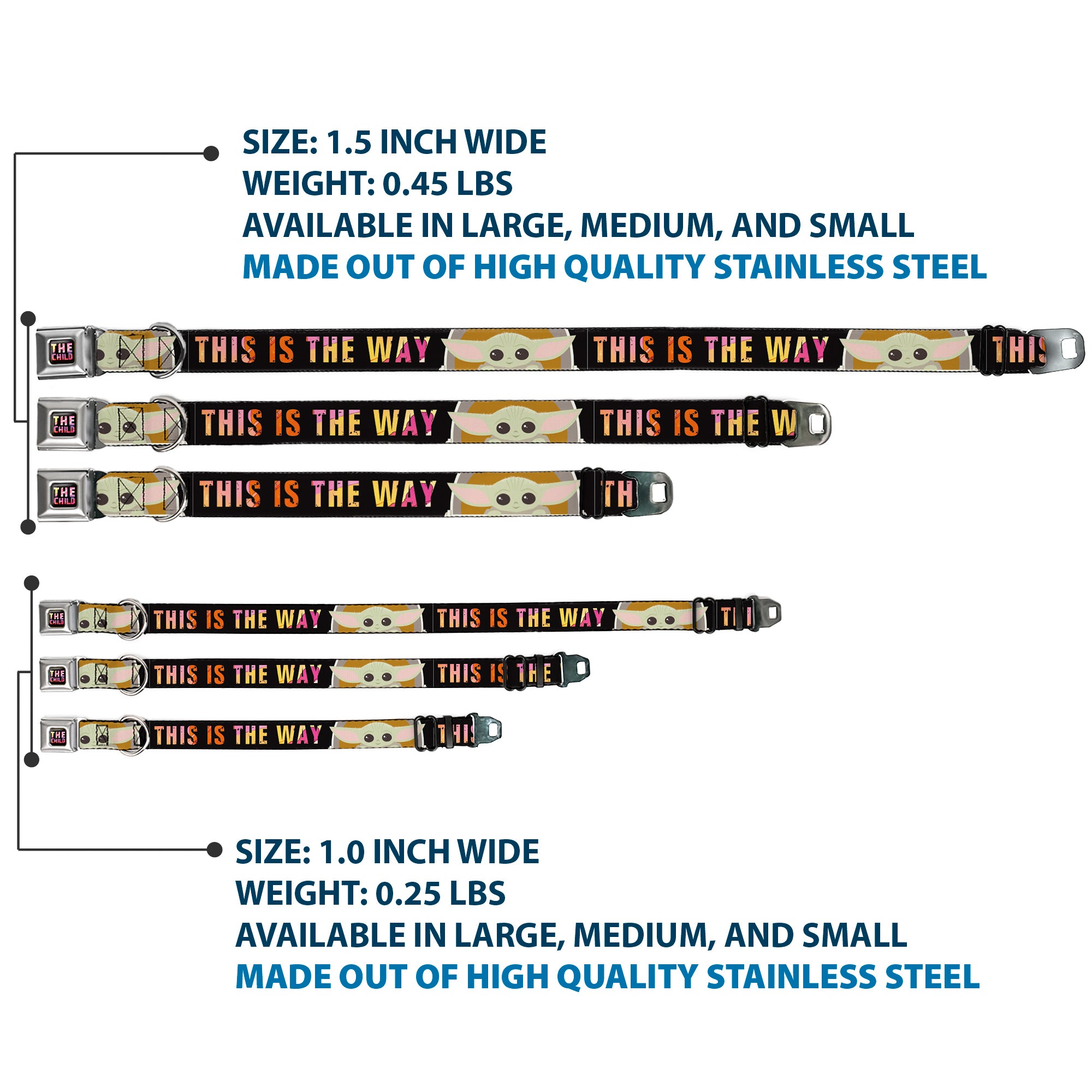 Star Wars THE CHILD Text Full Color Full Color Black/Multi Color Seatbelt Buckle Collar - Star Wars The Child Chibi Pod Pose THIS IS THE WAY Black/Multi Color Seatbelt Buckle Collars Star Wars