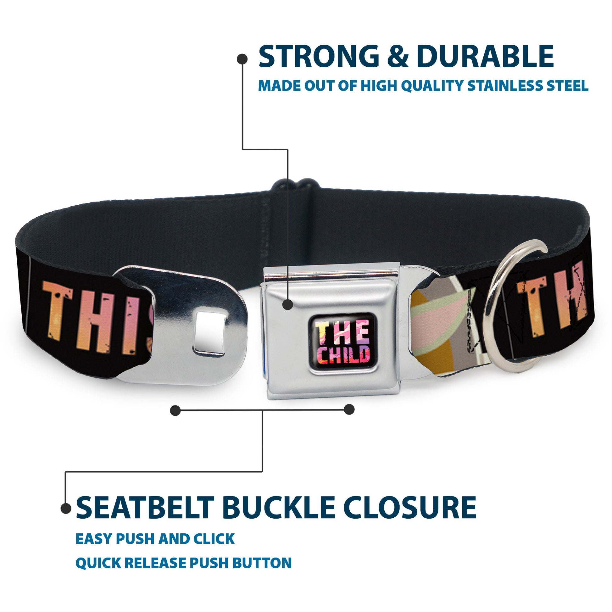 Star Wars THE CHILD Text Full Color Full Color Black/Multi Color Seatbelt Buckle Collar - Star Wars The Child Chibi Pod Pose THIS IS THE WAY Black/Multi Color Seatbelt Buckle Collars Star Wars