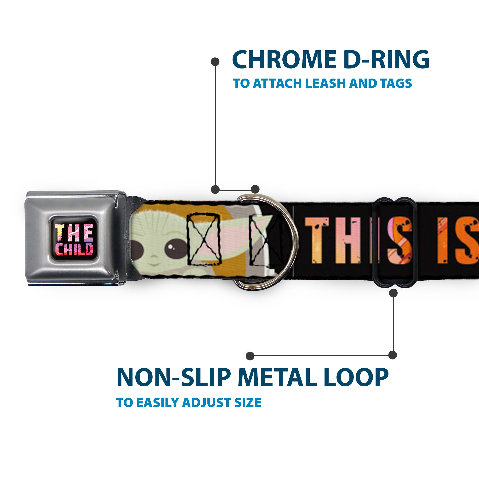 Star Wars THE CHILD Text Full Color Full Color Black/Multi Color Seatbelt Buckle Collar - Star Wars The Child Chibi Pod Pose THIS IS THE WAY Black/Multi Color Seatbelt Buckle Collars Star Wars