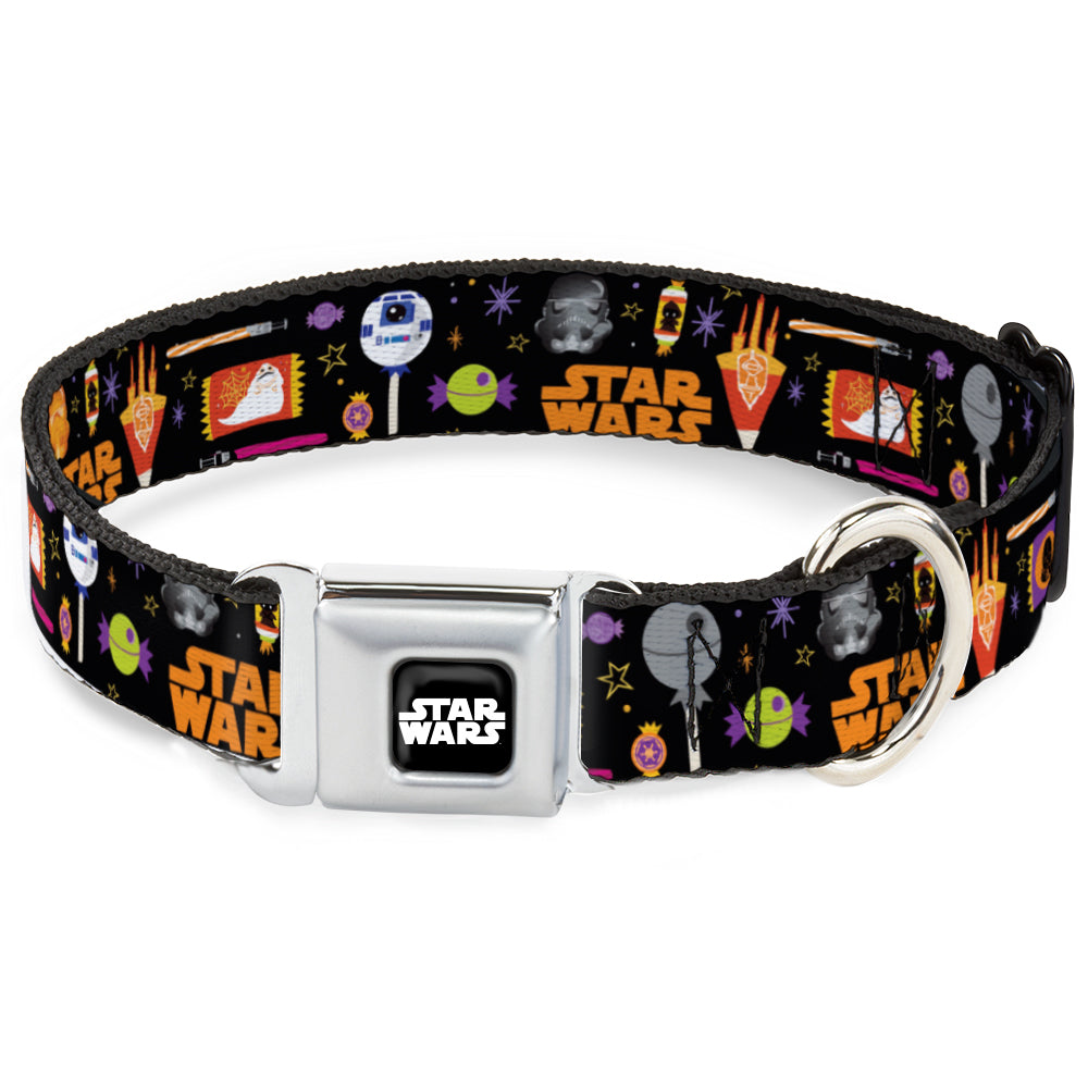 STAR WARS Logo Black/White Seatbelt Buckle Collar - Star Wars Festive Candy Icons Collage Black/Multi Color Seatbelt Buckle Collars Star Wars
