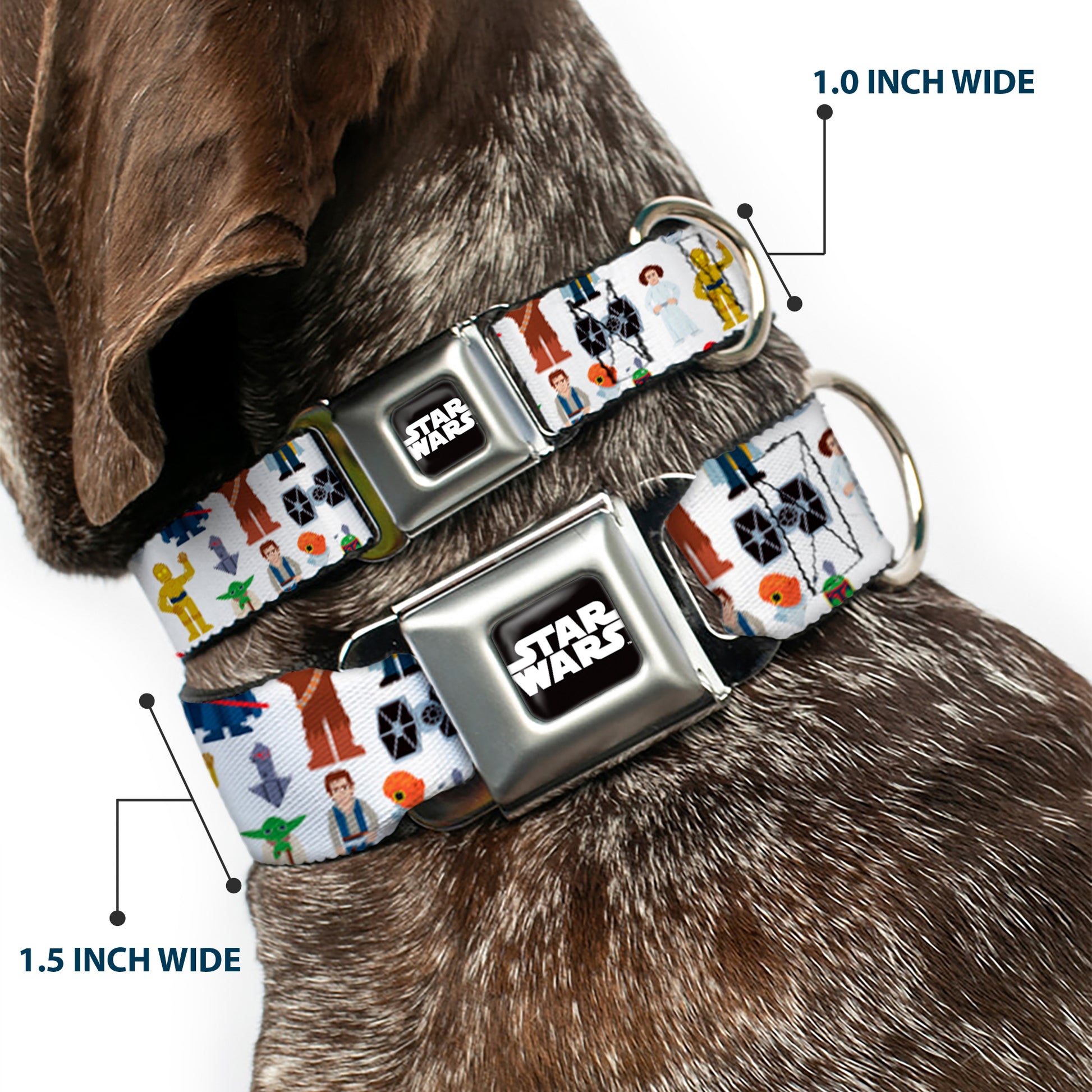 STAR WARS Logo Full Color Black/White Seatbelt Buckle Collar - Star Wars Classic Characters and Icons Collage White Seatbelt Buckle Collars Star Wars