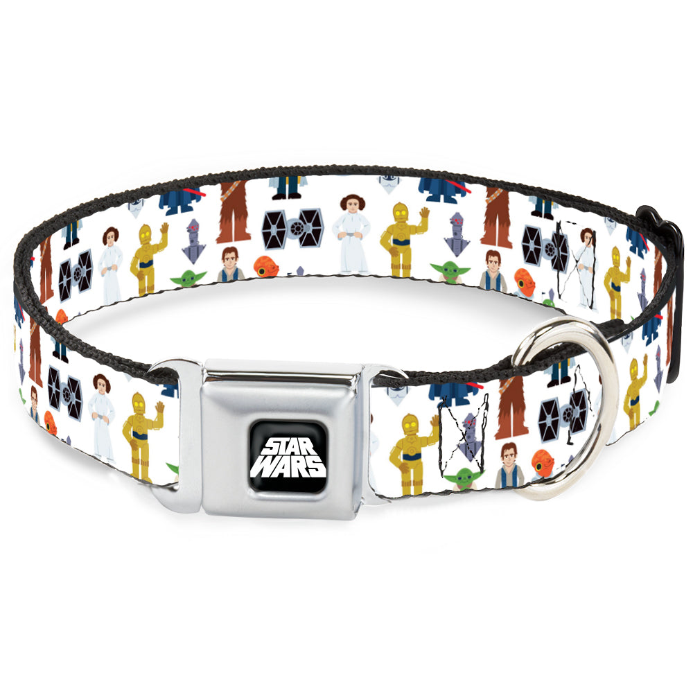 STAR WARS Logo Full Color Black/White Seatbelt Buckle Collar - Star Wars Classic Characters and Icons Collage White Seatbelt Buckle Collars Star Wars