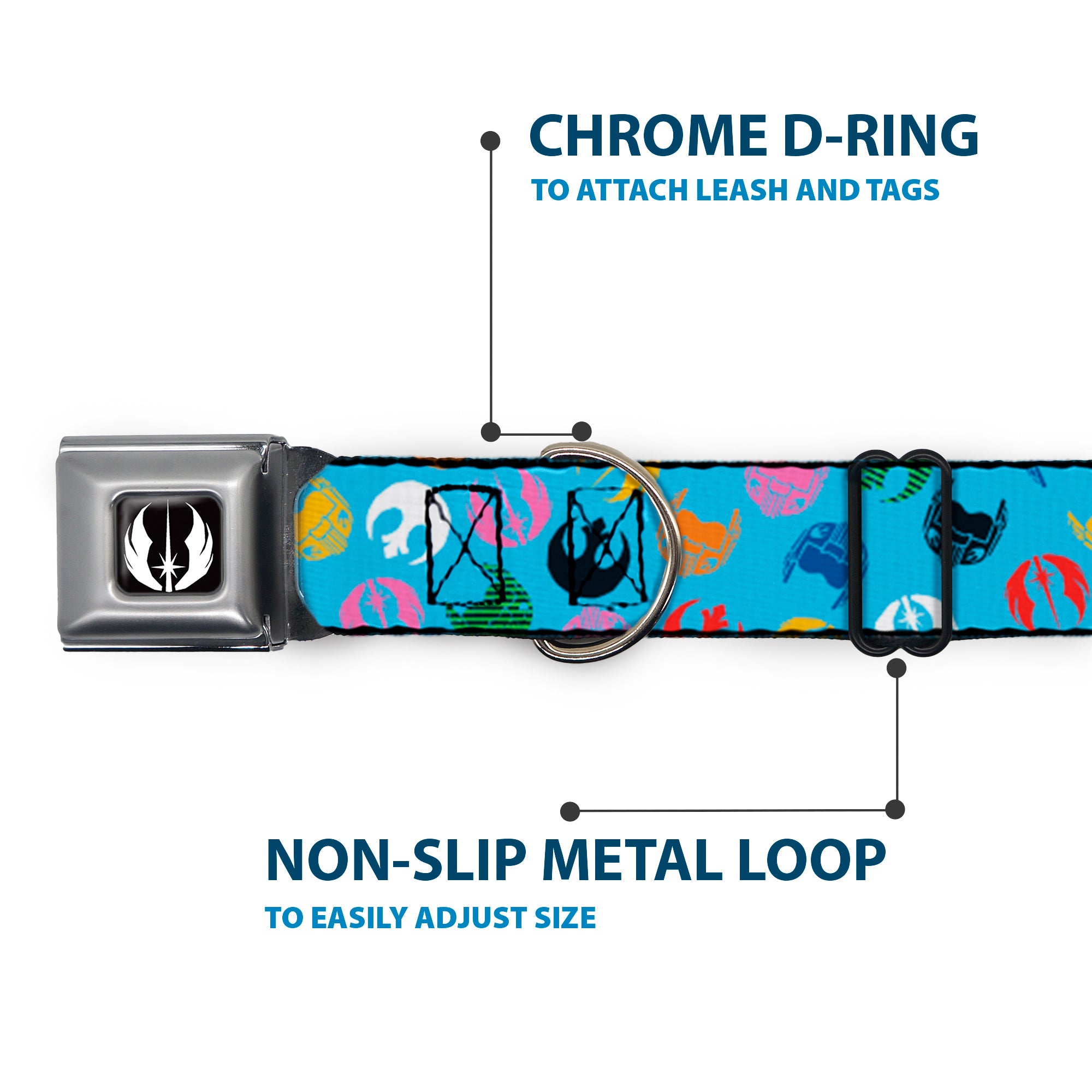 Star Wars Jedi Order Icon Full Color Black/White Seatbelt Buckle Collar - Star Wars Jedi Order and Rebel Alliance Icons Scattered Blue/Multi Color Seatbelt Buckle Collars Star Wars