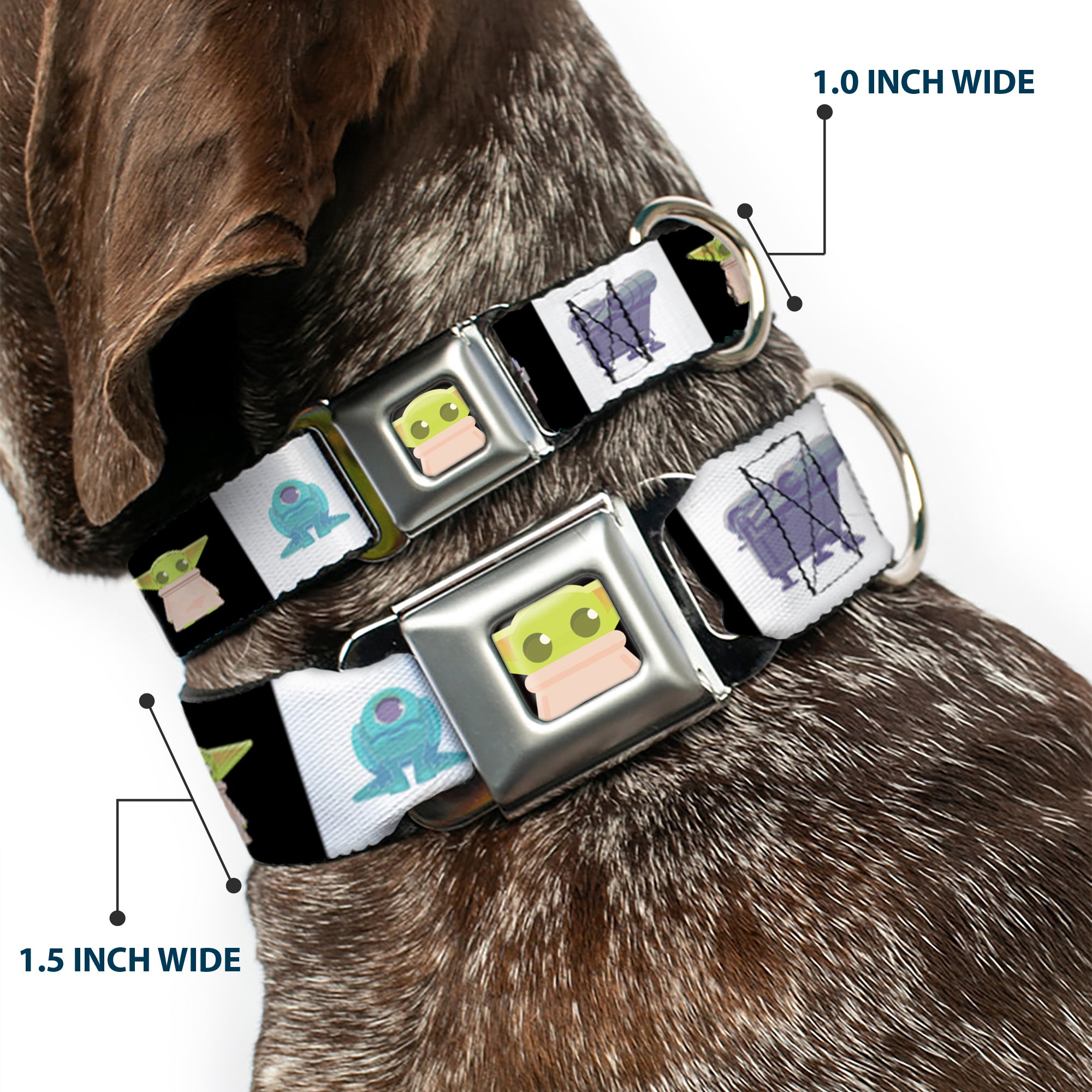 Star Wars Grogu Face Close-Up Full Color Black Seatbelt Buckle Collar - Star Wars Mandalorian 4-Character Pose Blocks Seatbelt Buckle Collars Star Wars