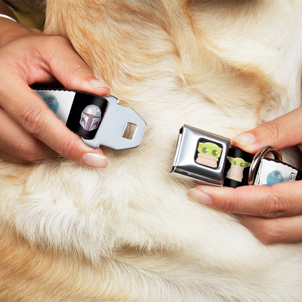 Star Wars Grogu Face Close-Up Full Color Black Seatbelt Buckle Collar - Star Wars Mandalorian 4-Character Pose Blocks Seatbelt Buckle Collars Star Wars