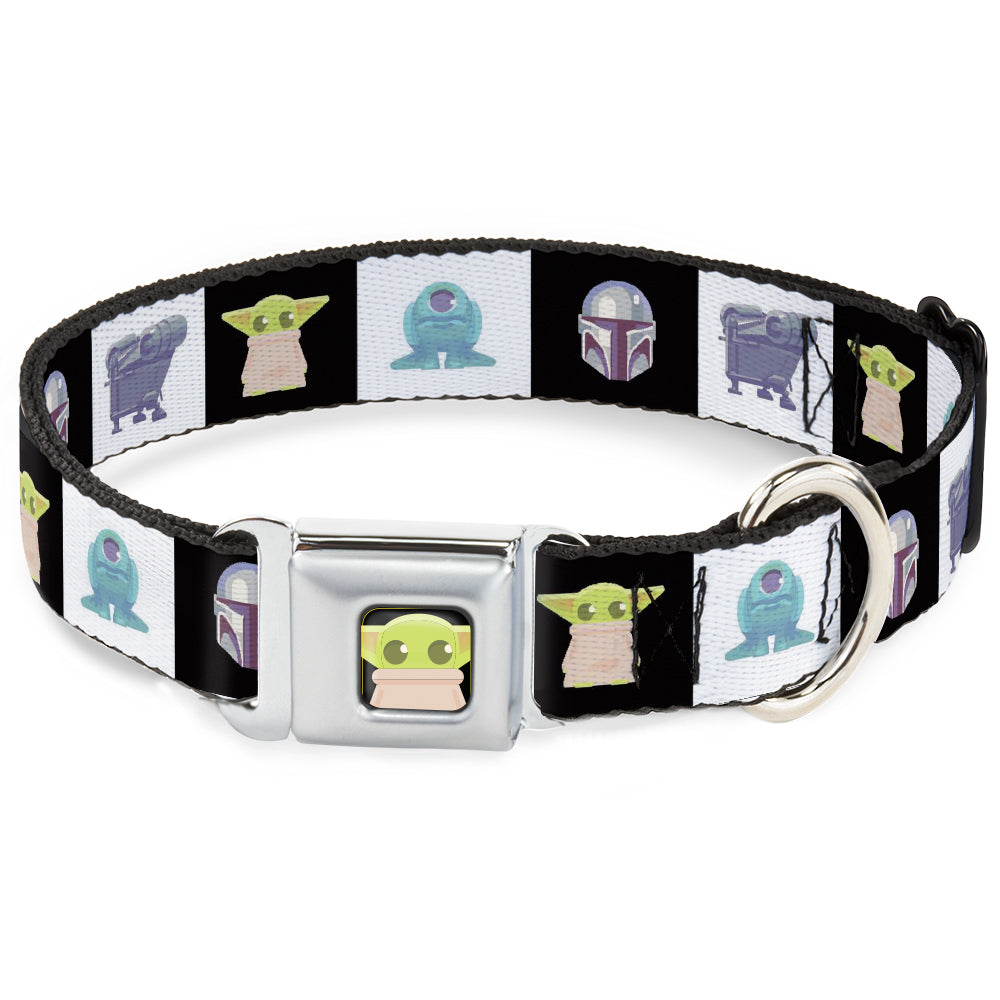 Star Wars Grogu Face Close-Up Full Color Black Seatbelt Buckle Collar - Star Wars Mandalorian 4-Character Pose Blocks Seatbelt Buckle Collars Star Wars