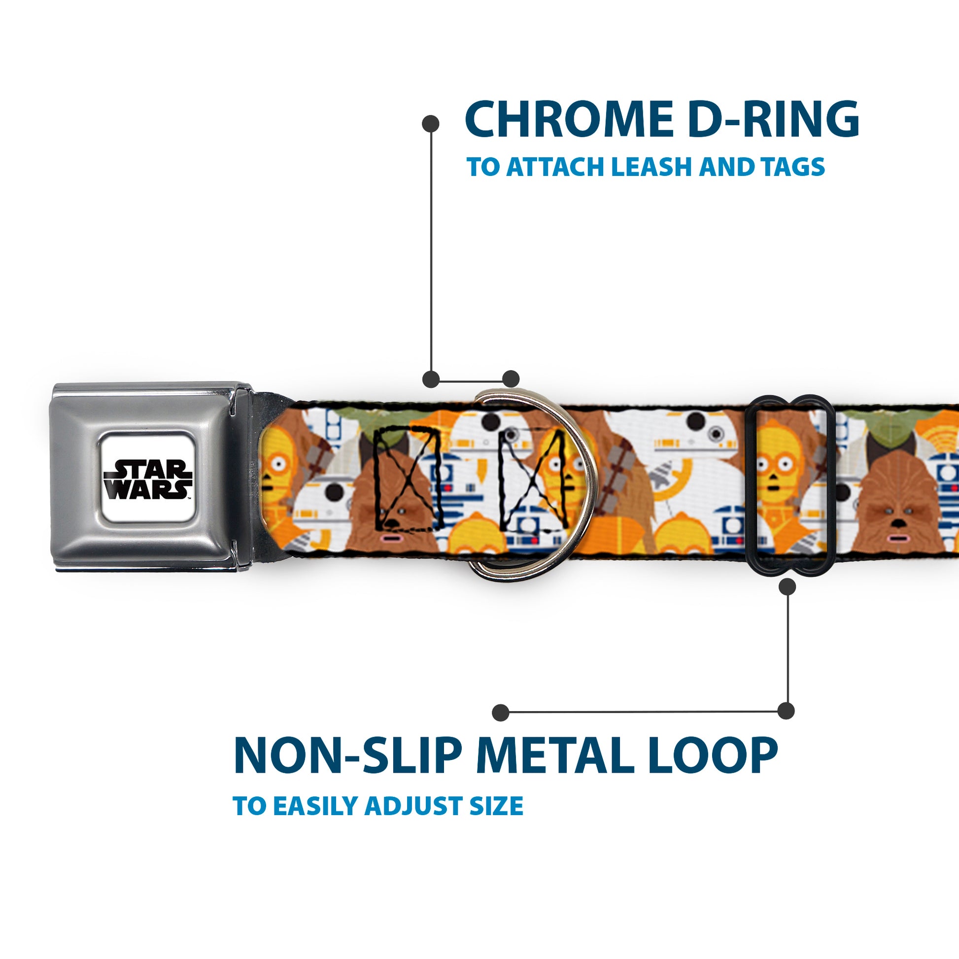 STAR WARS Logo Full Color White/Black Seatbelt Buckle Collar - Star Wars 5-Character Poses Stacked Seatbelt Buckle Collars Star Wars