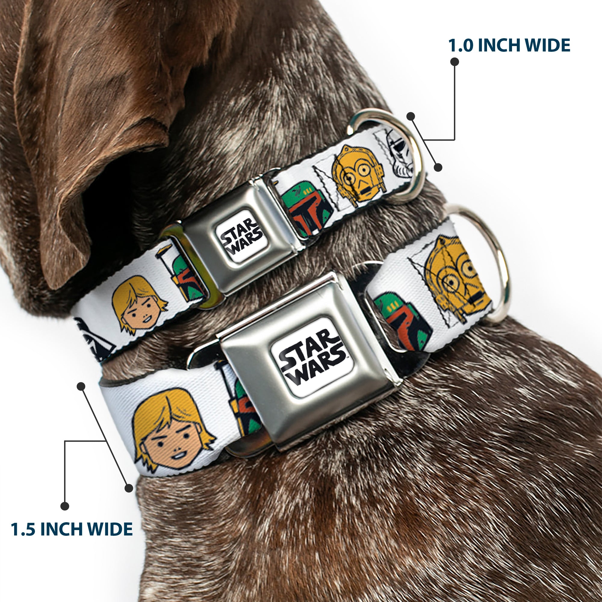 STAR WARS Doodle Logo Full Color White/Black Seatbelt Buckle Collar - Star Wars 6-Character Faces White Seatbelt Buckle Collars Star Wars