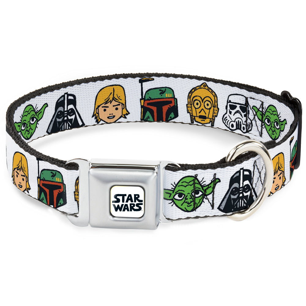 STAR WARS Doodle Logo Full Color White/Black Seatbelt Buckle Collar - Star Wars 6-Character Faces White Seatbelt Buckle Collars Star Wars