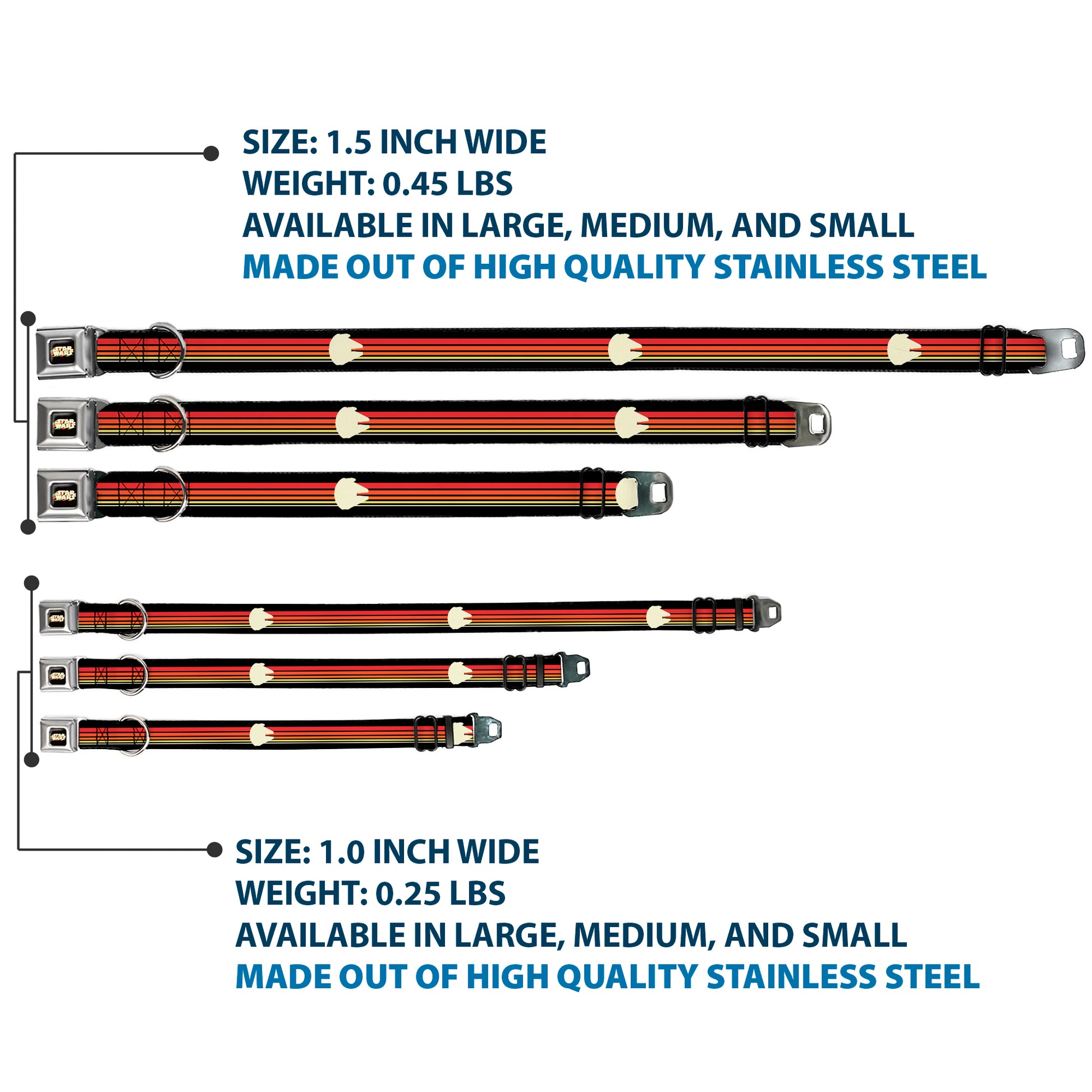 STAR WARS Stripe Logo Full Color Black/Multi Color Seatbelt Buckle Collar - Star Wars Millennium Falcon Stripe Black/Multi Color Seatbelt Buckle Collars Star Wars